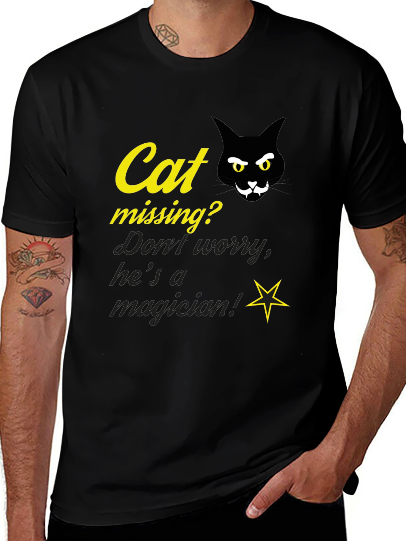 Cat Magician Graphic T-Shirt - Funny Novelty Tee