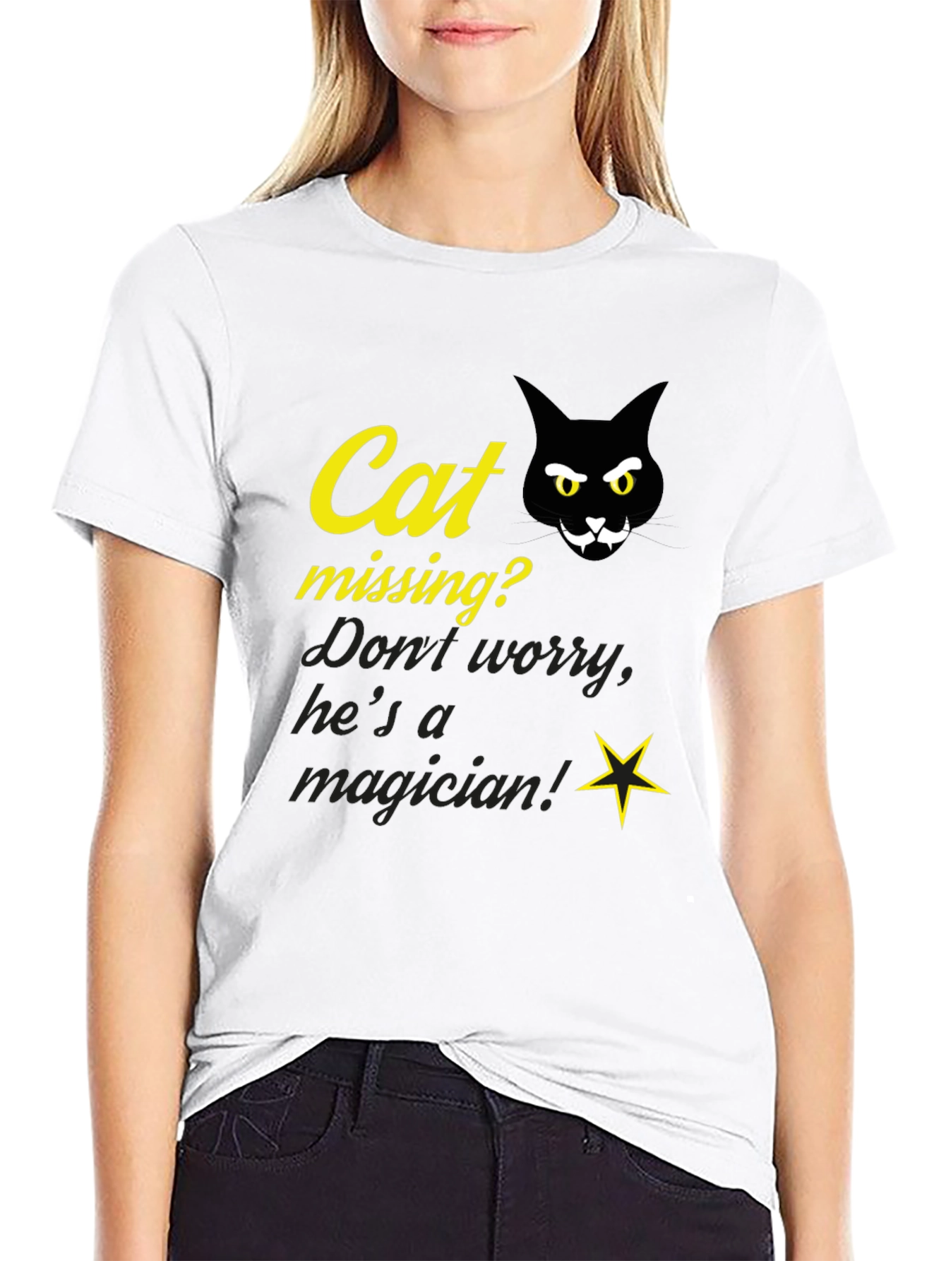 Cat Magician Graphic T-Shirt - Funny Novelty Tee