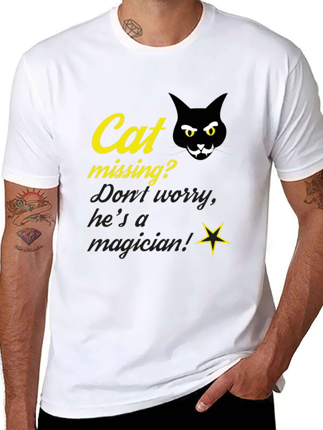 Cat Magician Graphic T-Shirt - Funny Novelty Tee