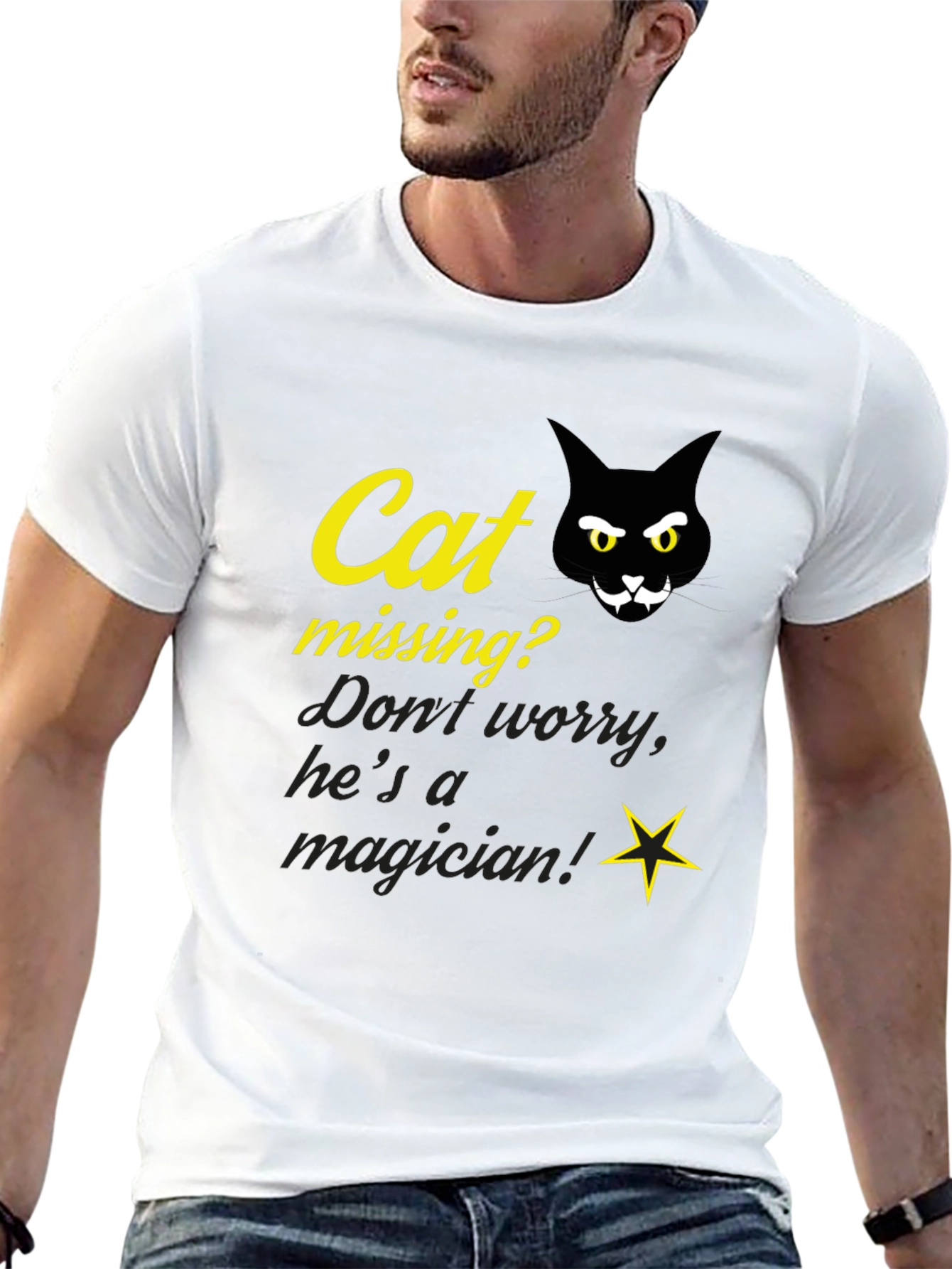 Cat Magician Graphic T-Shirt - Funny Novelty Tee
