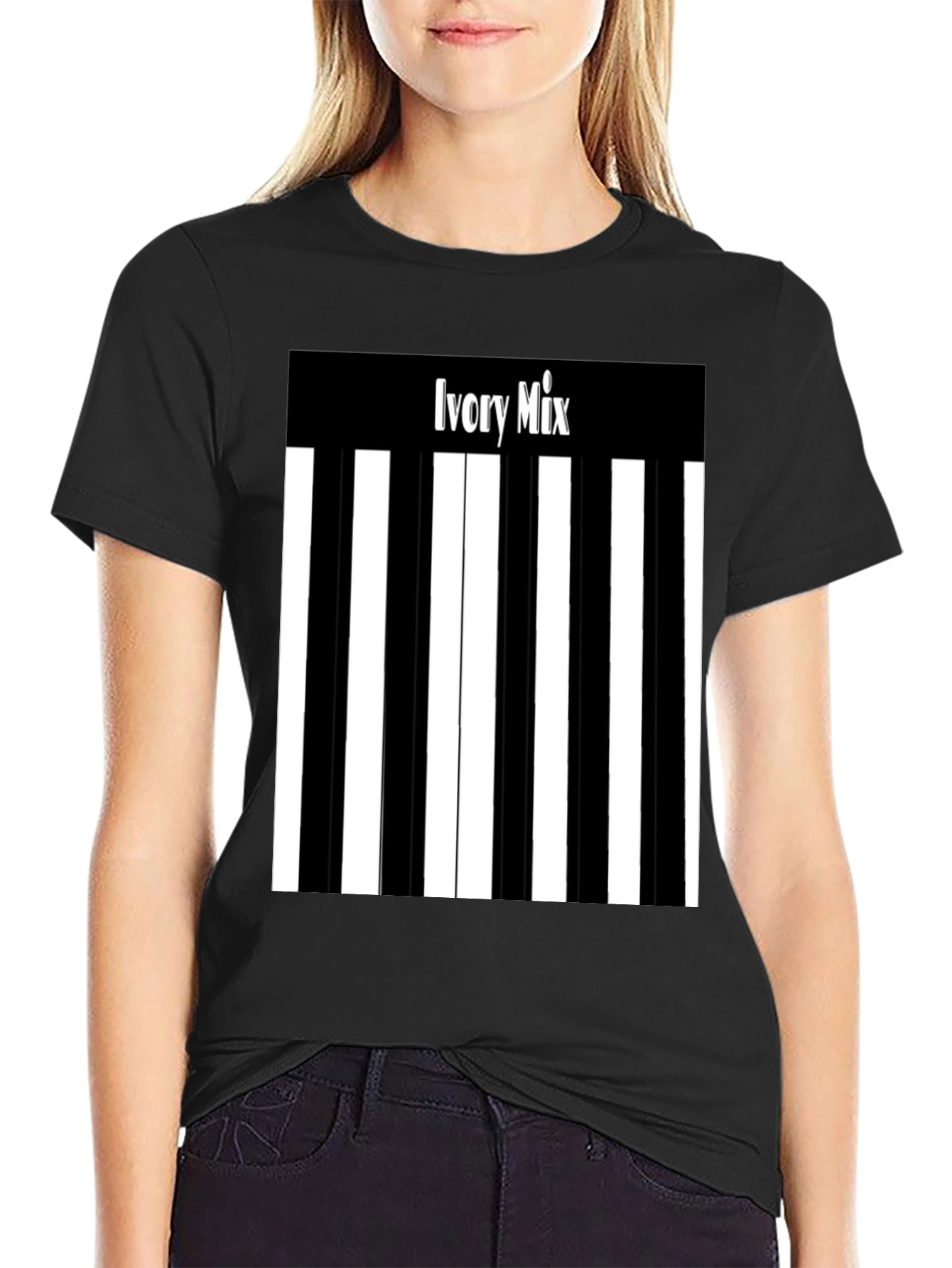 Ivory Mix Piano Keys Graphic Tee - Black