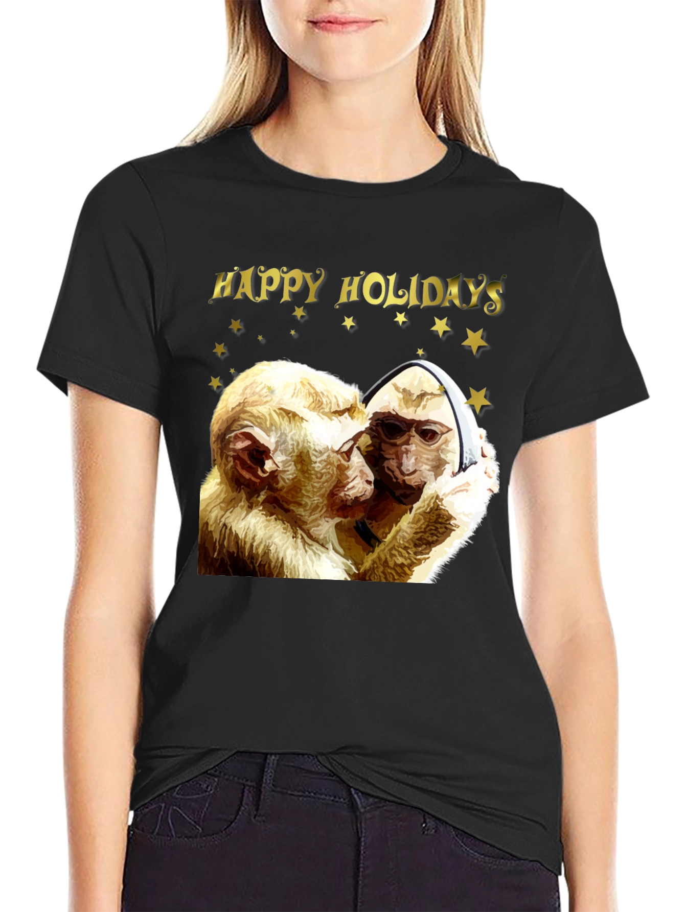 Happy Holidays Monkey Graphic T-Shirt