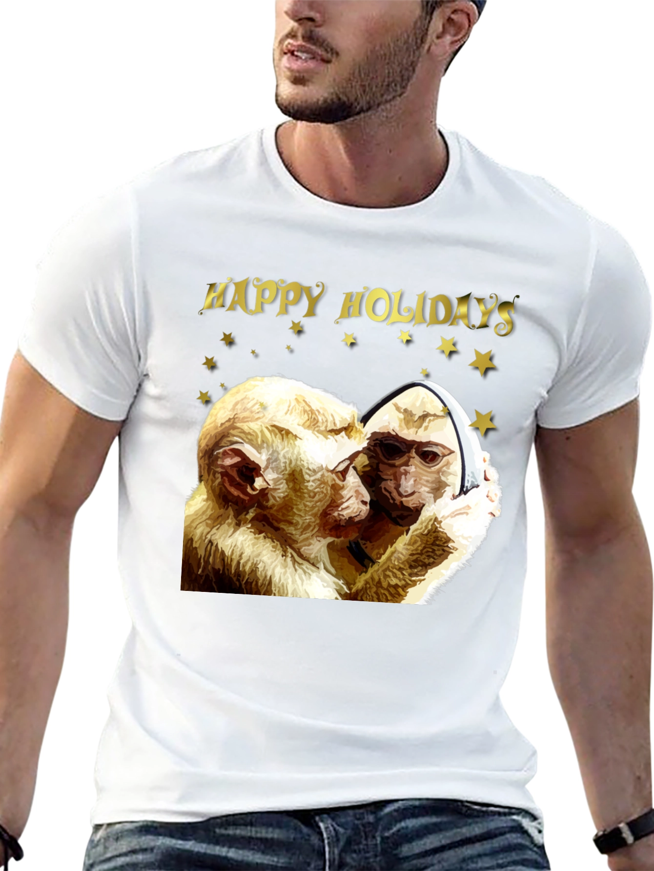 Happy Holidays Monkey Graphic T-Shirt