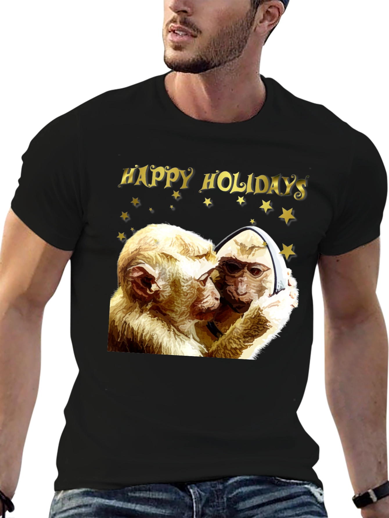 Happy Holidays Monkey Graphic T-Shirt