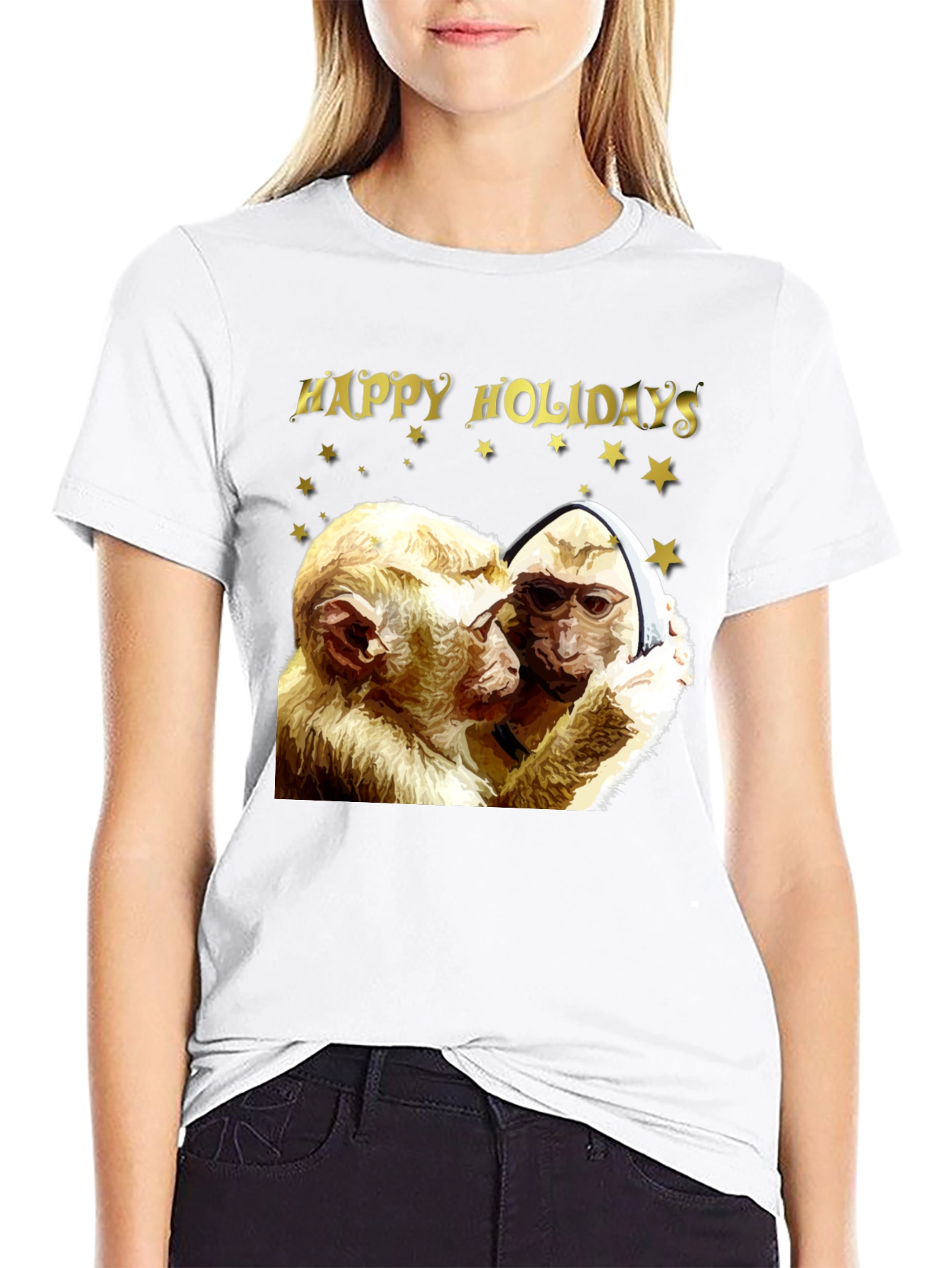 Happy Holidays Monkey Graphic T-Shirt