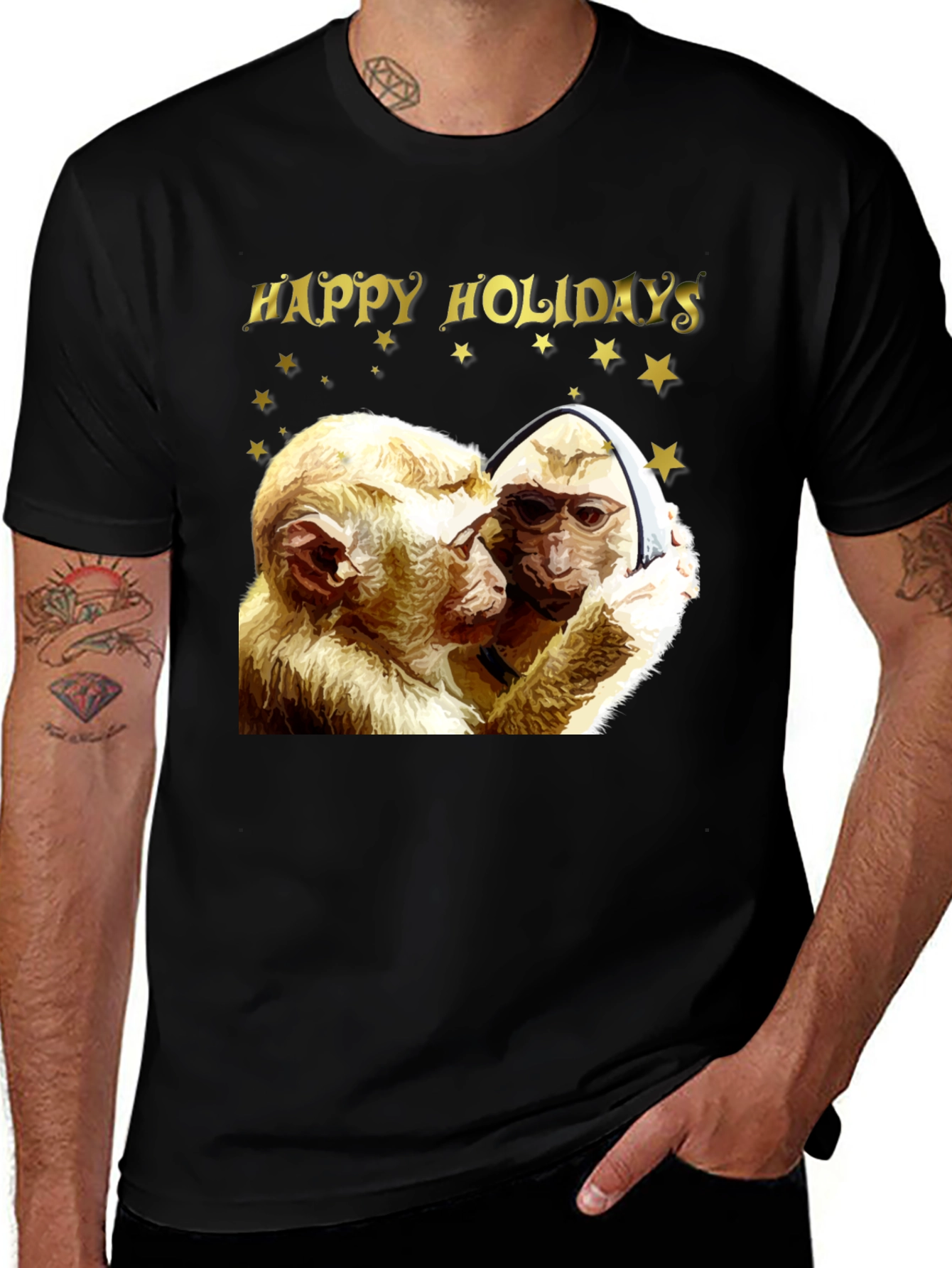 Happy Holidays Monkey Graphic T-Shirt