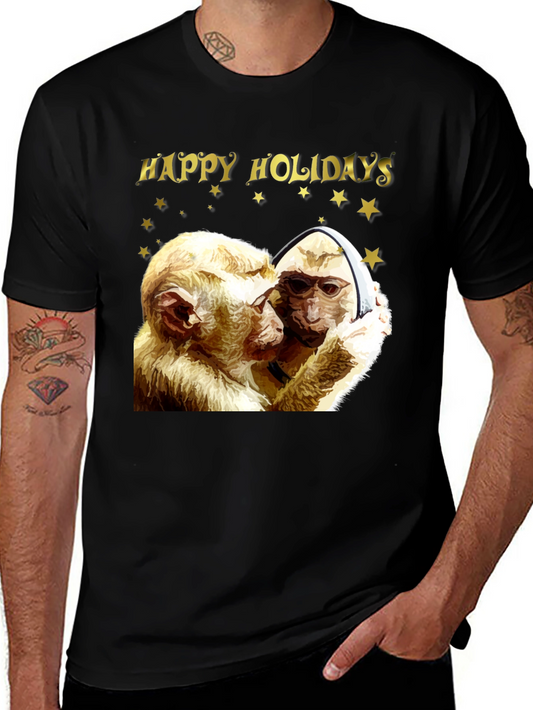 Happy Holidays Monkey Graphic T-Shirt