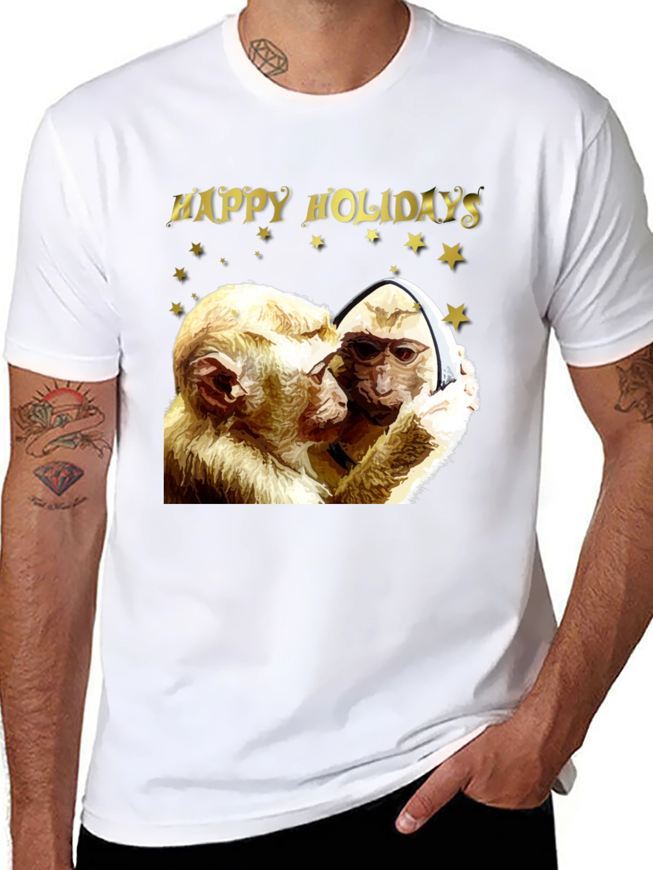 Happy Holidays Monkey Graphic T-Shirt