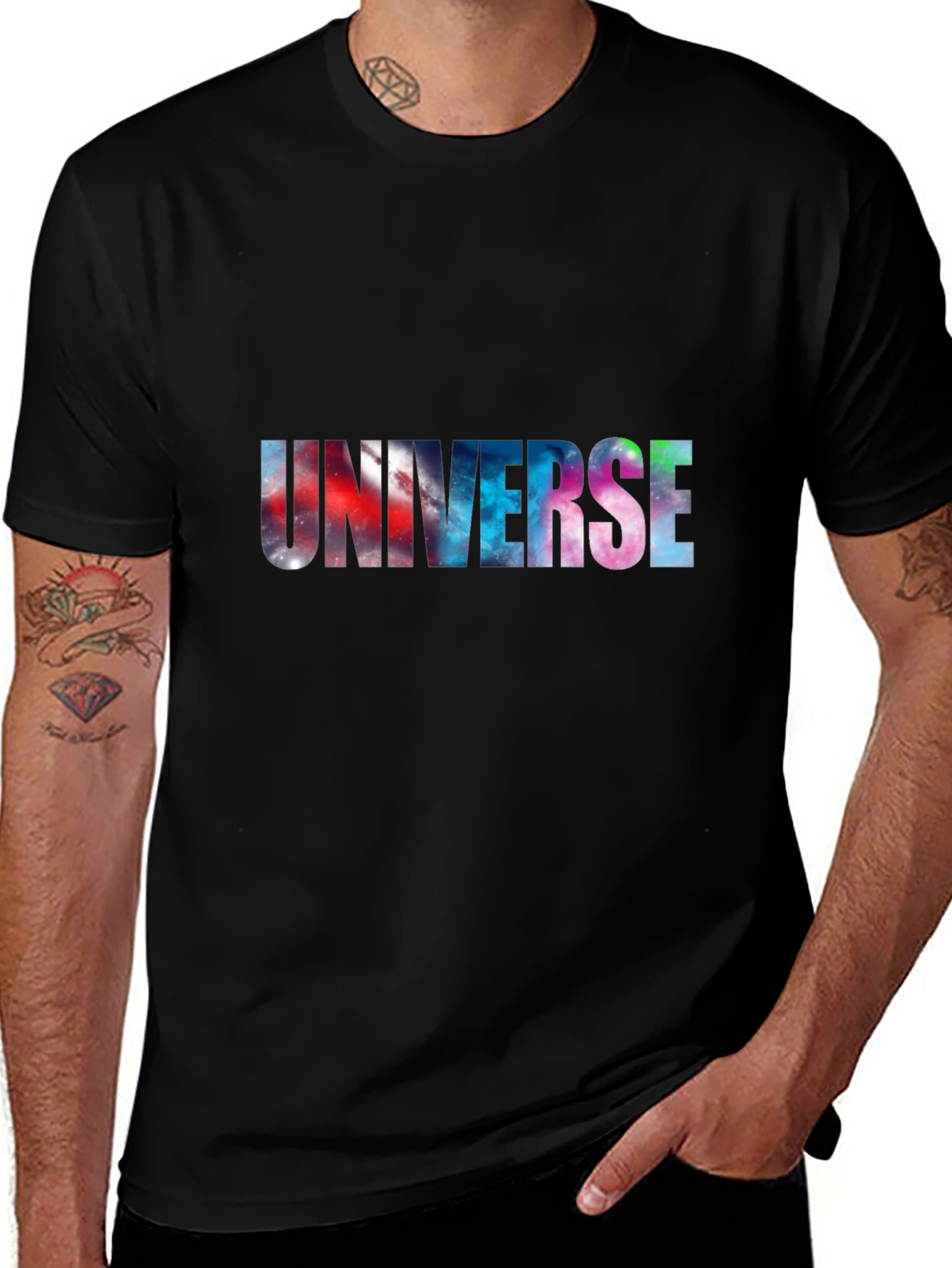 Universe Galaxy Print Black T-Shirt