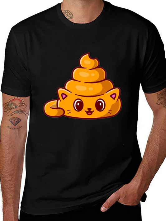 Funny Poop Cat Graphic Tee - Black Cotton Blend T-Shirt