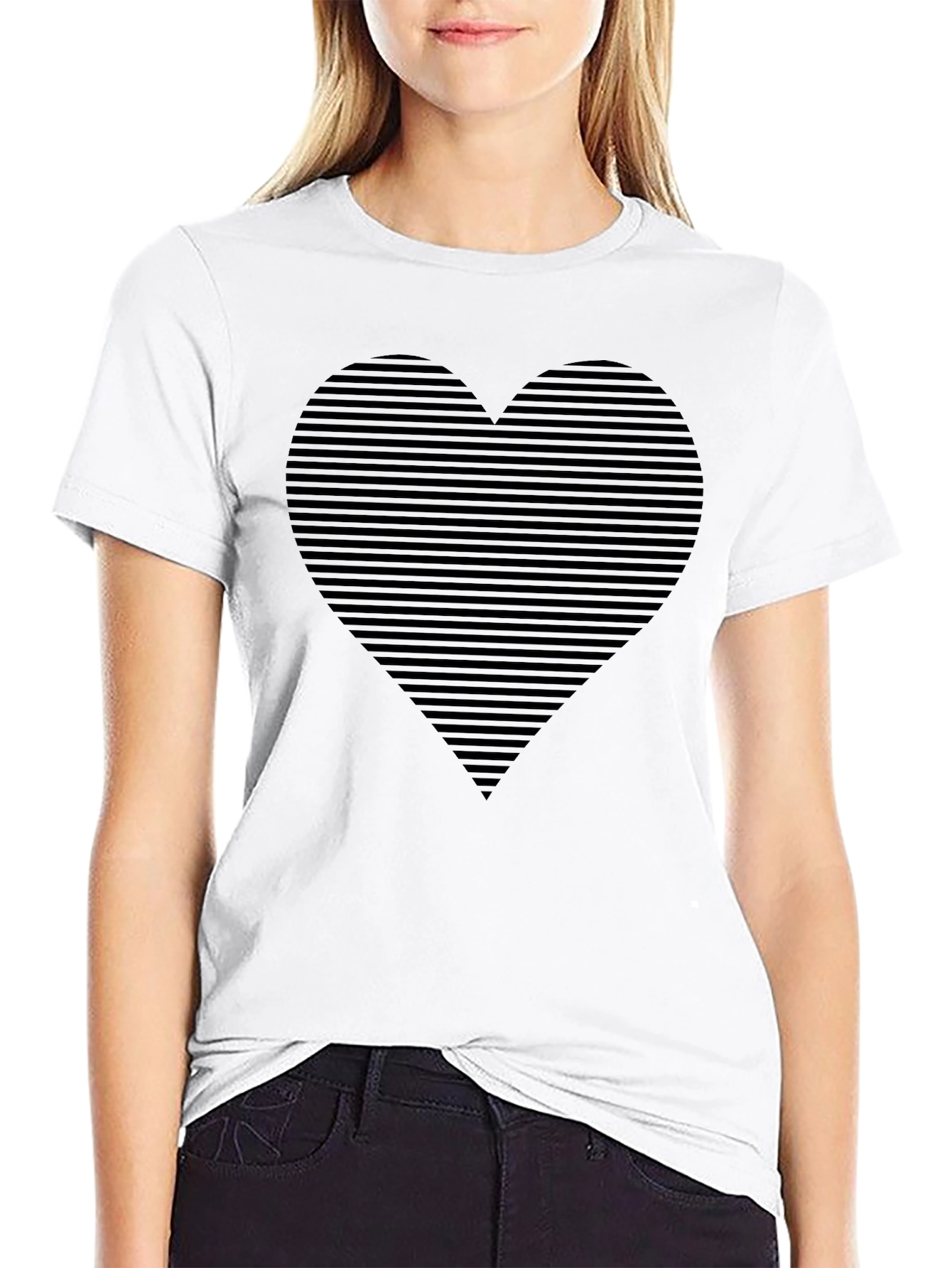 Striped Heart Graphic Tee - Modern Love Shirt