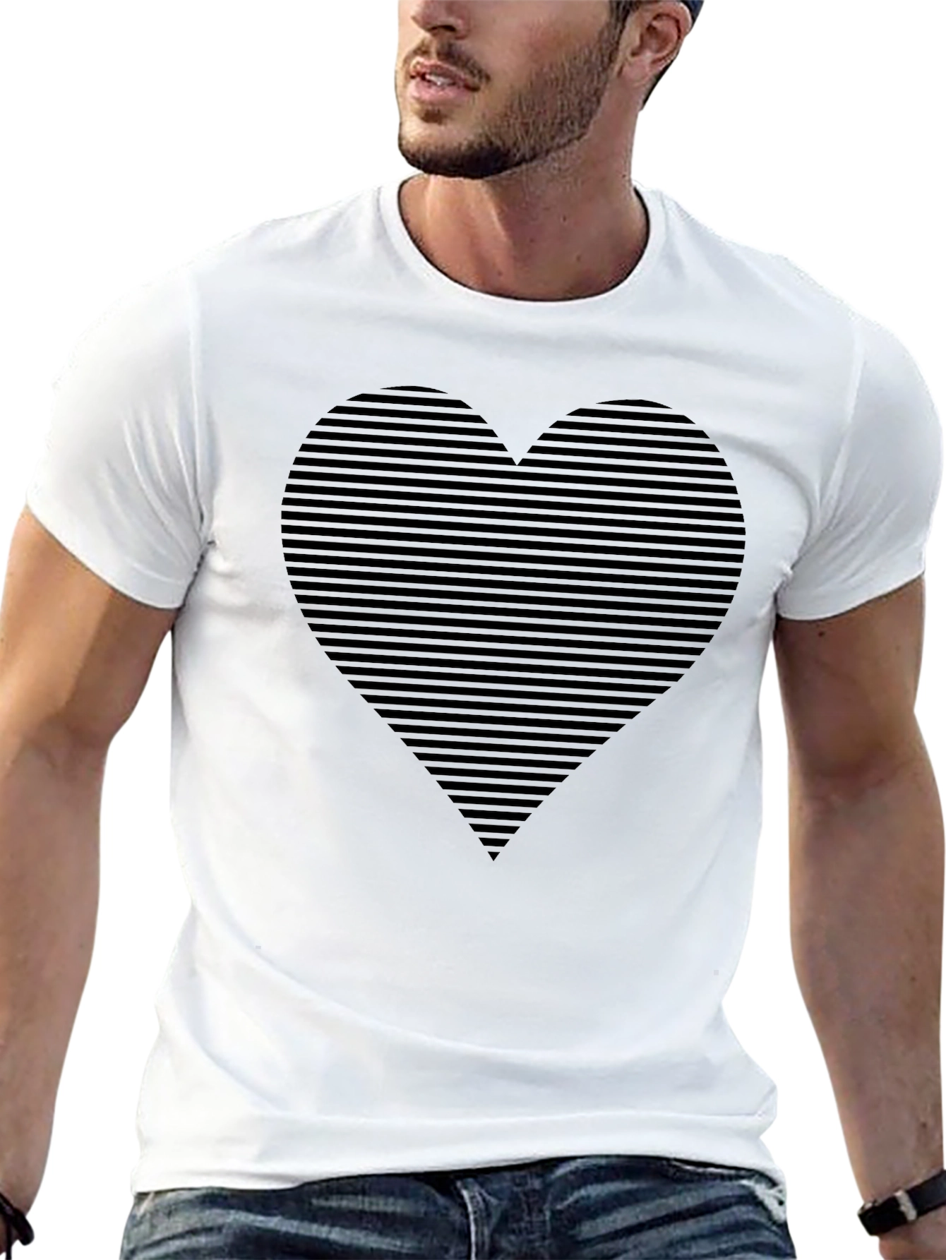 Striped Heart Graphic Tee - Modern Love Shirt