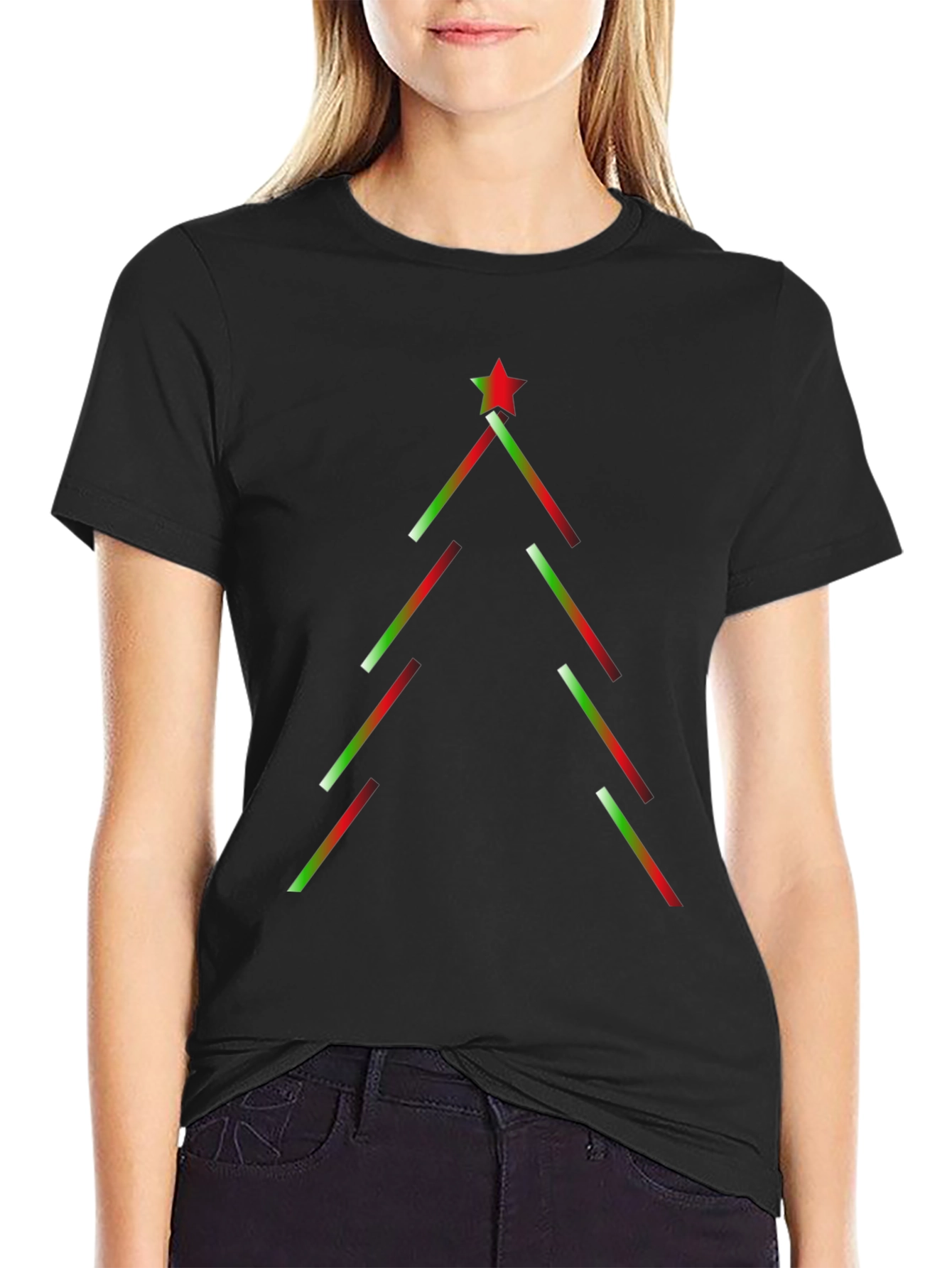 Festive Geometric Christmas Tree Black T-Shirt