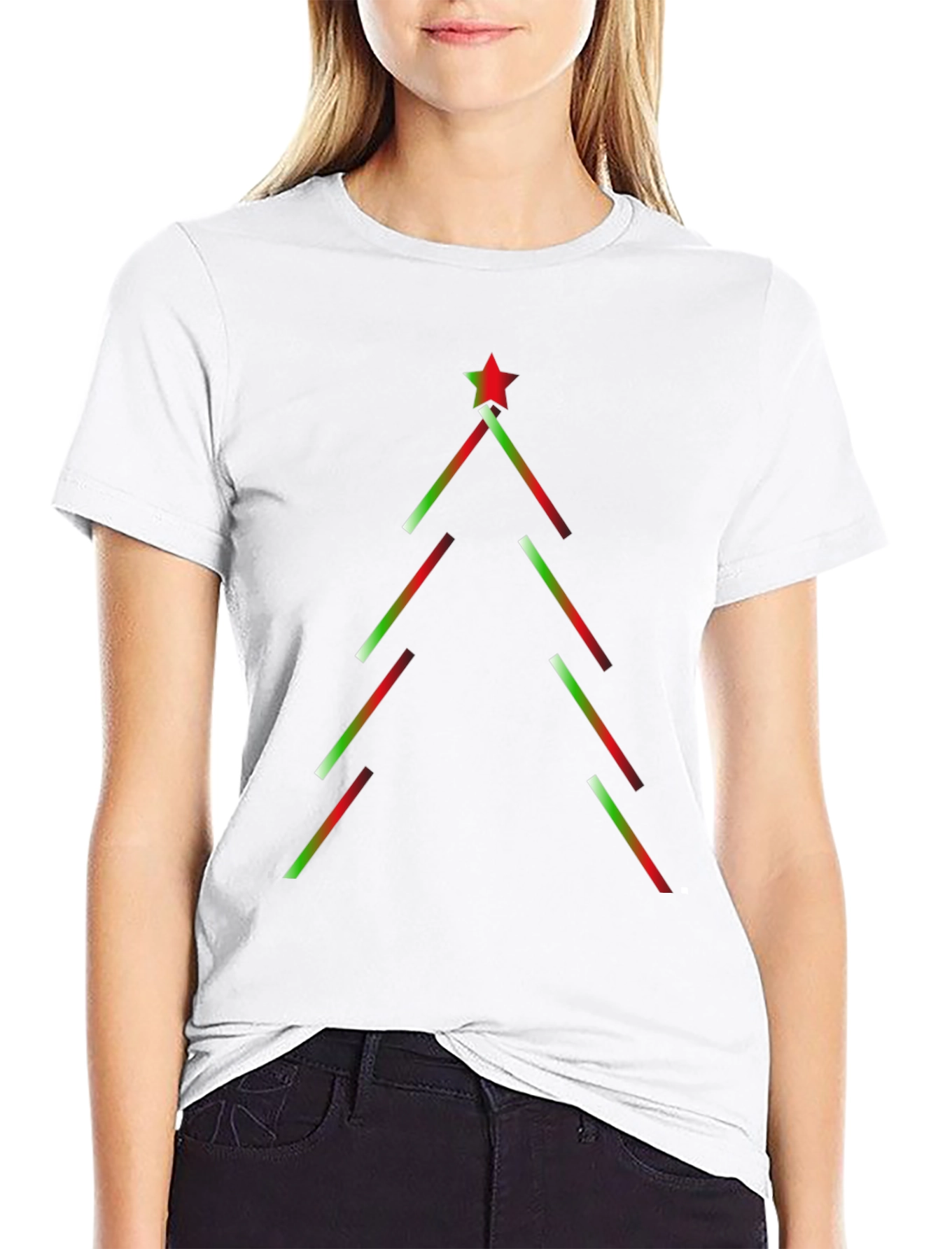 Festive Geometric Christmas Tree Black T-Shirt