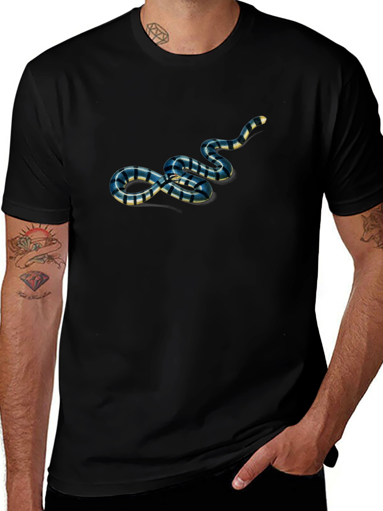 Striped Snake Graphic Tee - Mens Black T-Shirt