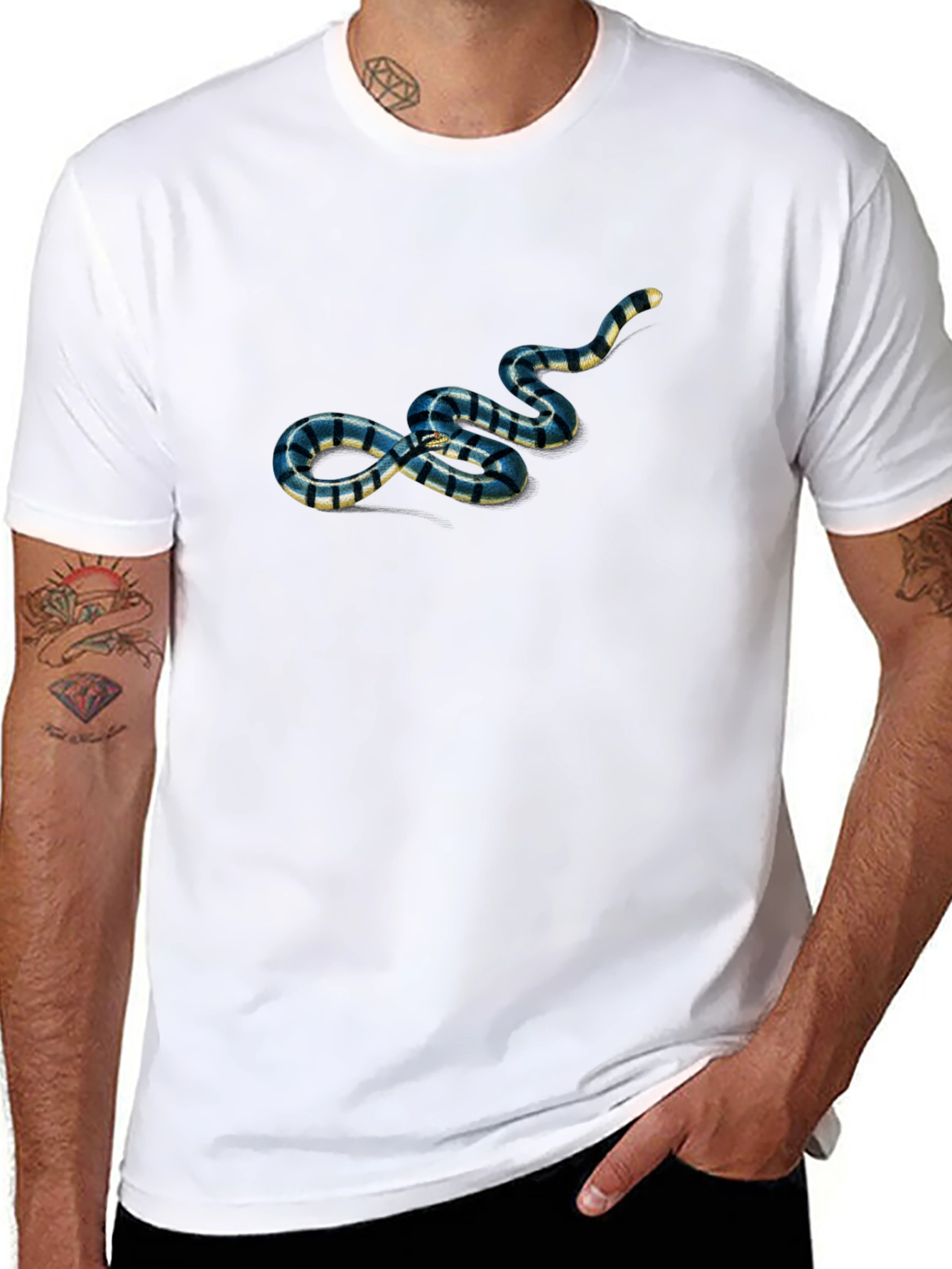 Striped Snake Graphic Tee - Mens Black T-Shirt