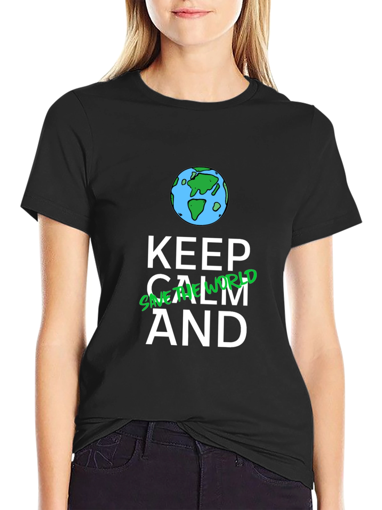 Keep Calm and Save the World Black T-Shirt