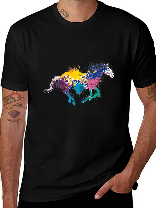 Colorful Horse Graphic Black T-Shirt