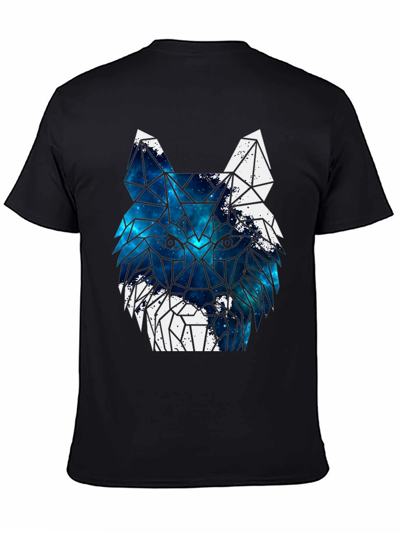 Geometric Galaxy Wolf Graphic Print T-Shirt