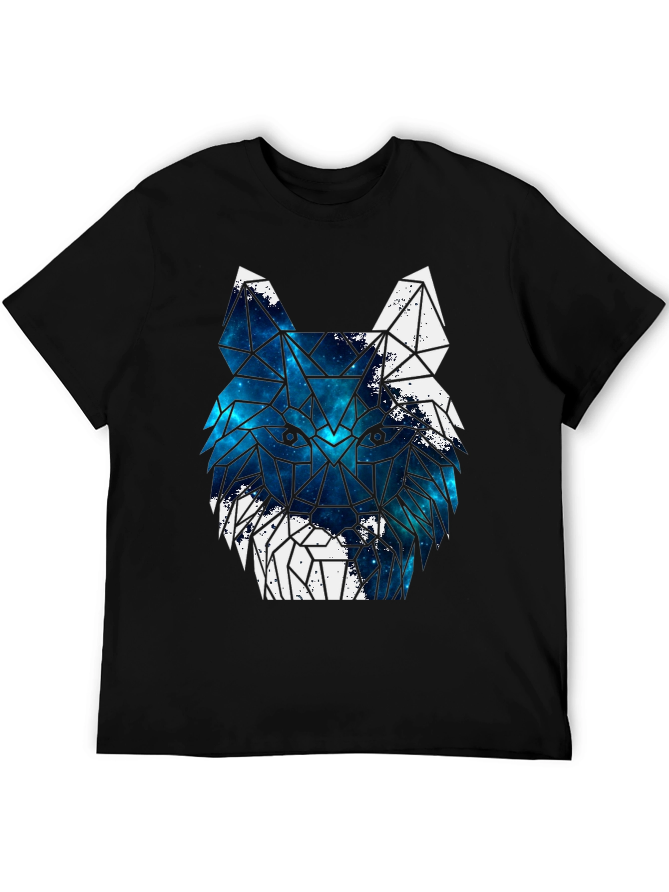 Geometric Galaxy Wolf Graphic Print T-Shirt