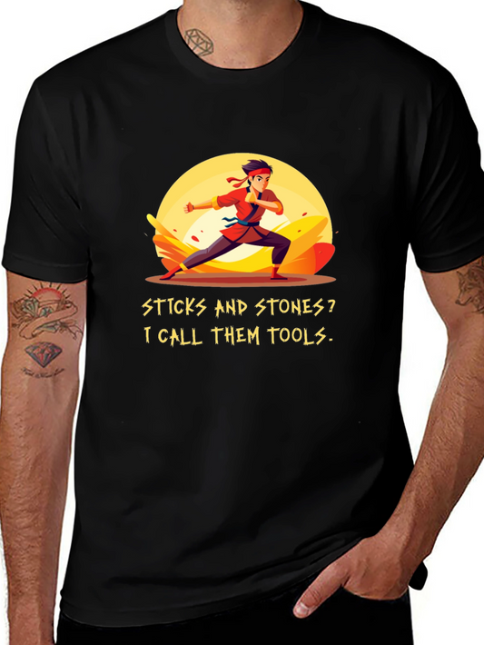 Sticks and Stones T-Shirt - Martial Arts Humor Tee