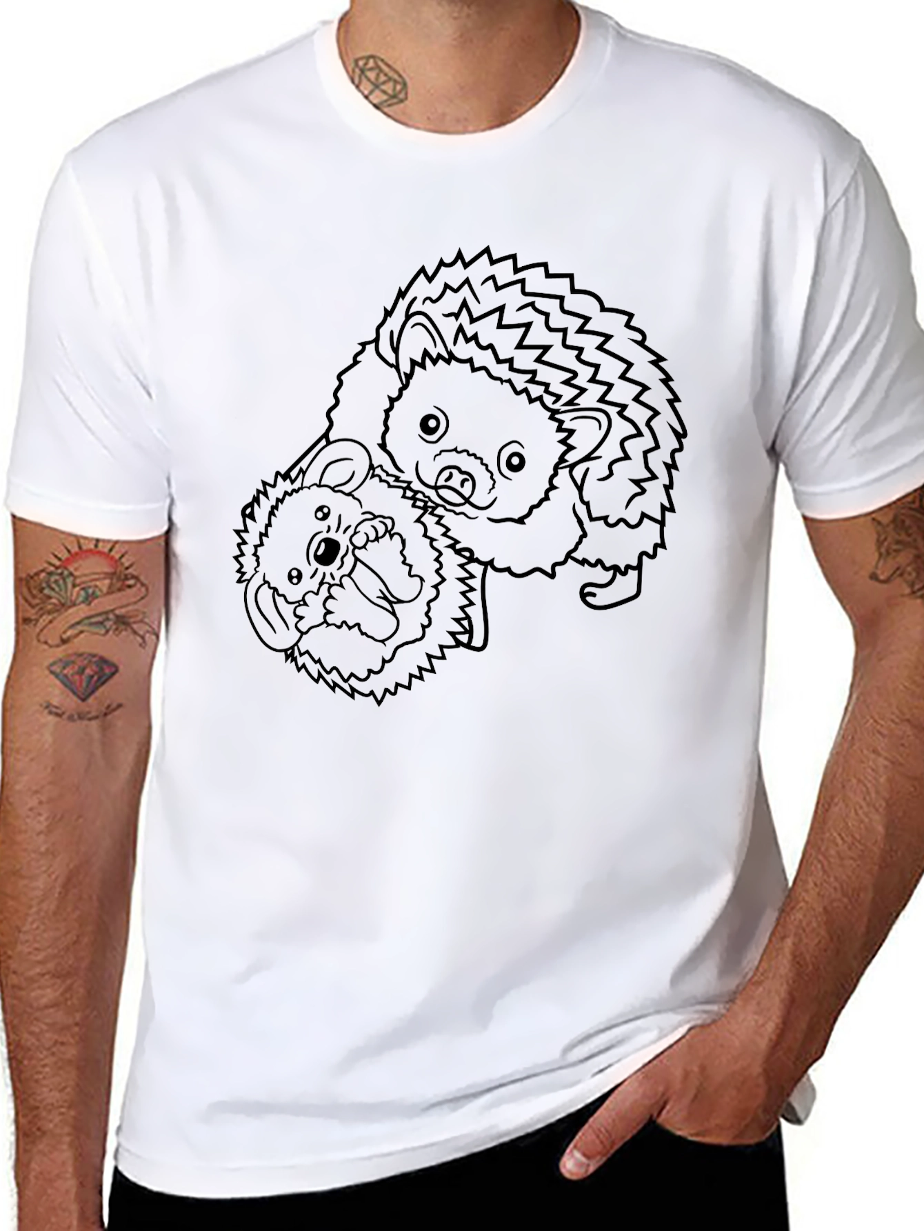 Hedgehog Graphic Tee - Black Cotton T-Shirt