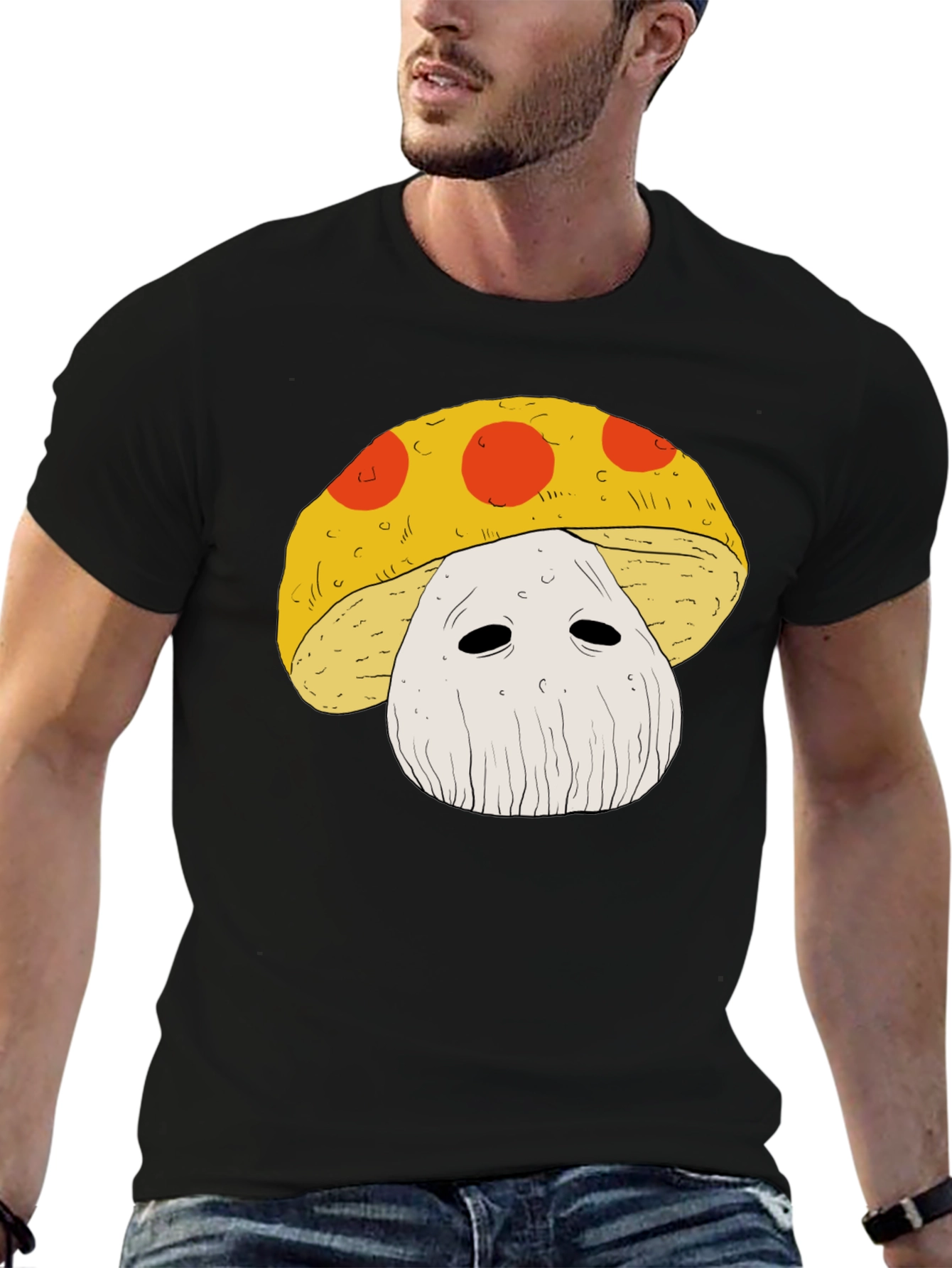 Mushroom Graphic Tee - Funky Black T-Shirt