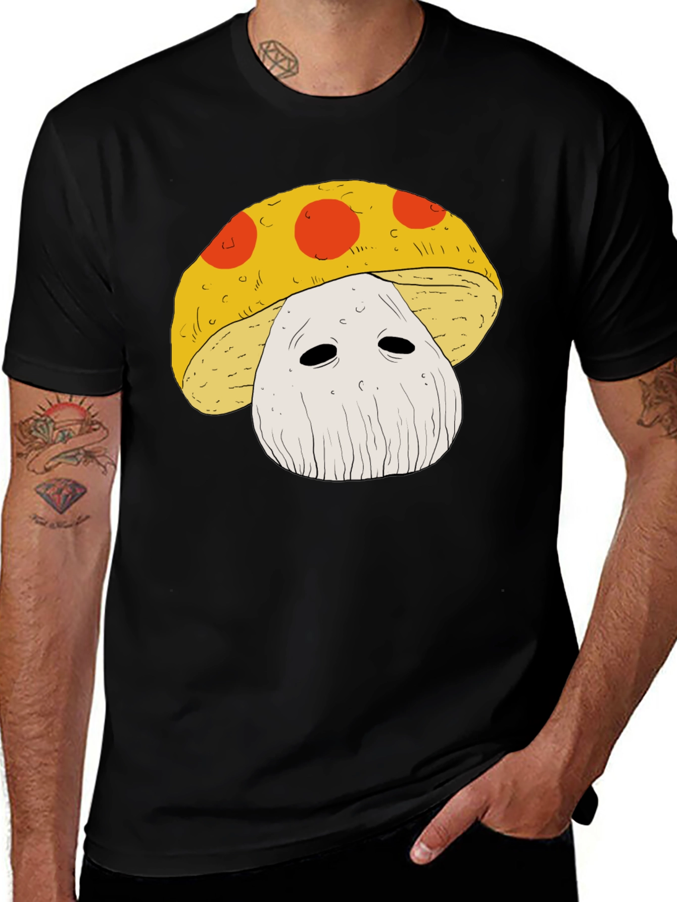Mushroom Graphic Tee - Funky Black T-Shirt