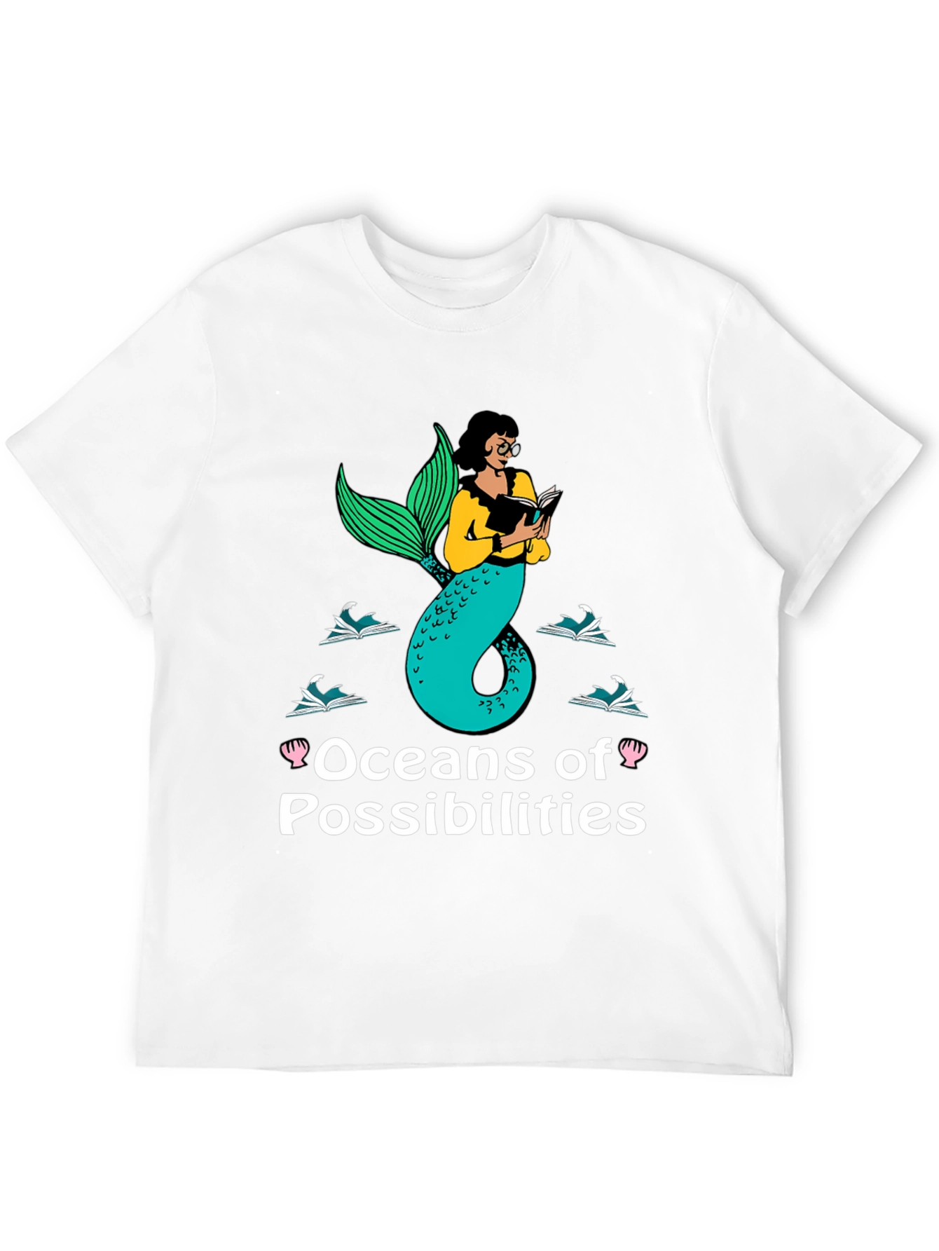 Oceans of Possibilities Reading Mermaid Black T-Shirt
