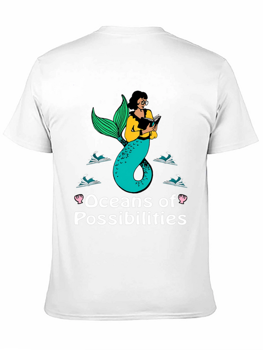 Oceans of Possibilities Reading Mermaid Black T-Shirt