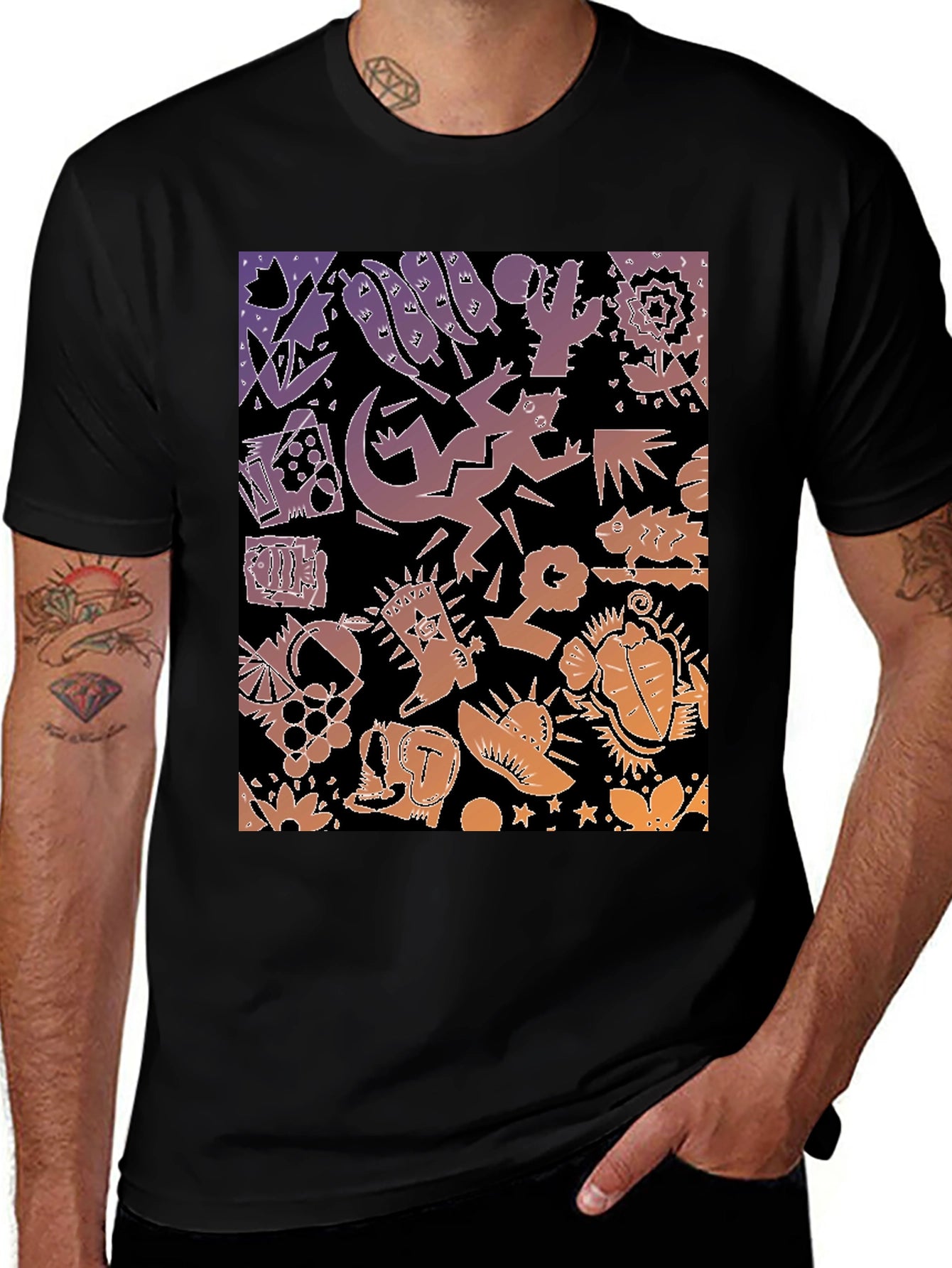 Novelty Southwestern Desert Print Black T-Shirt