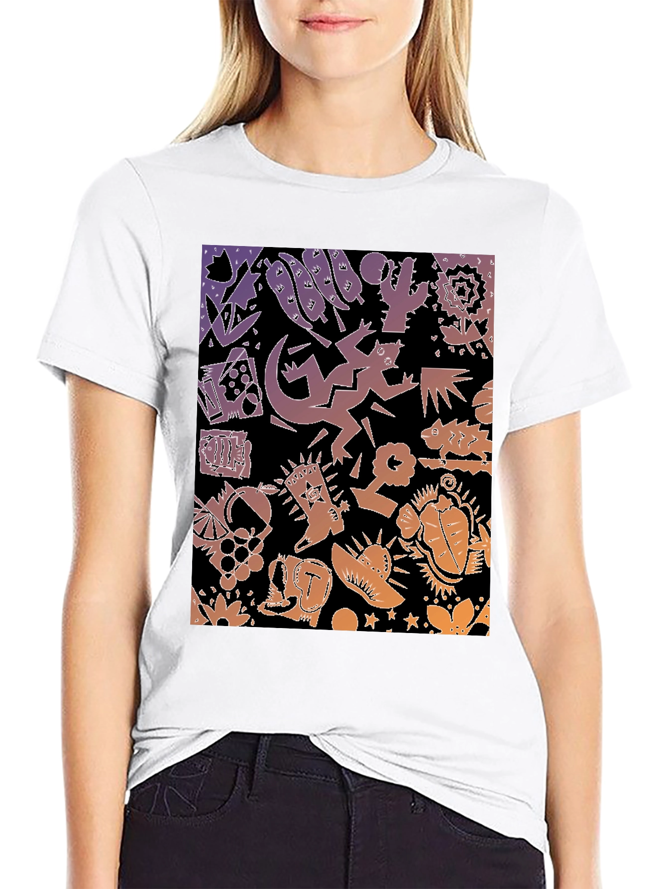Novelty Southwestern Desert Print Black T-Shirt