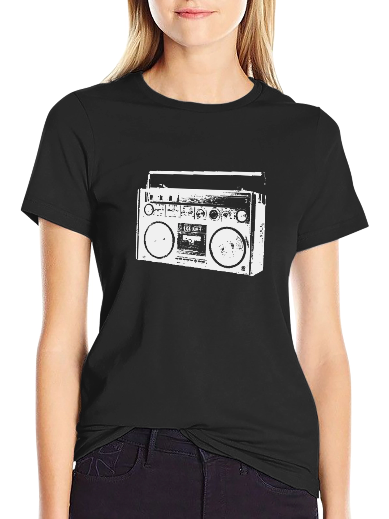 Retro Boombox Graphic Tee - Black
