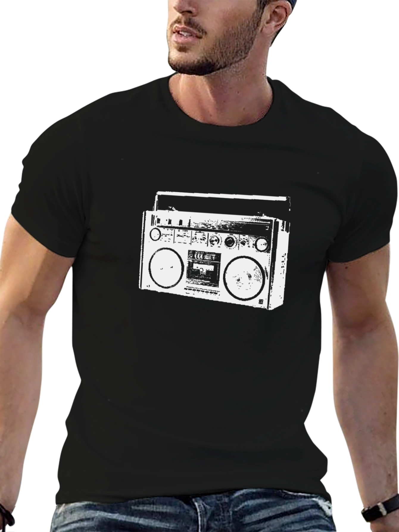 Retro Boombox Graphic Tee - Black