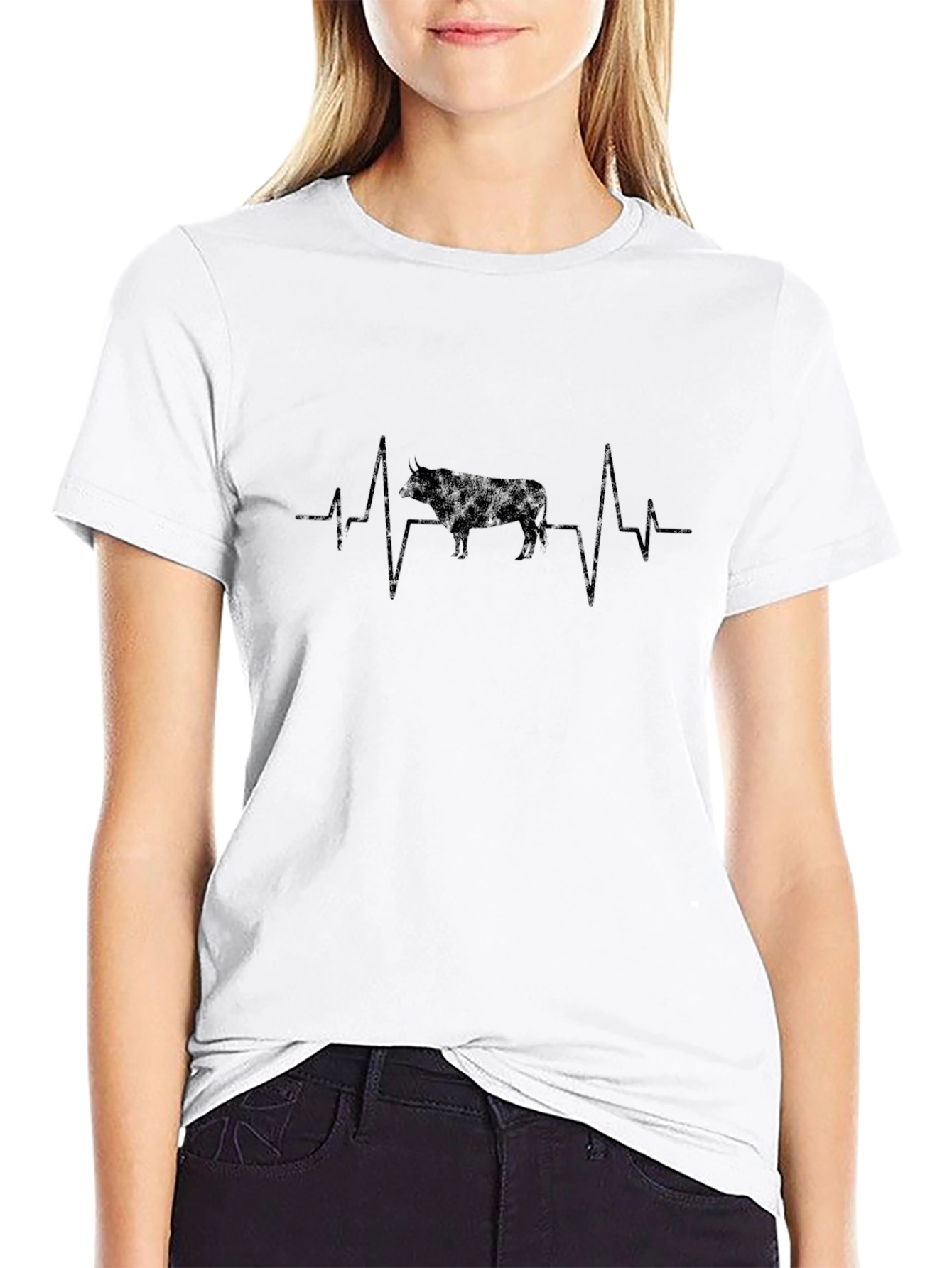 Highland Cow Heartbeat T-Shirt - Black