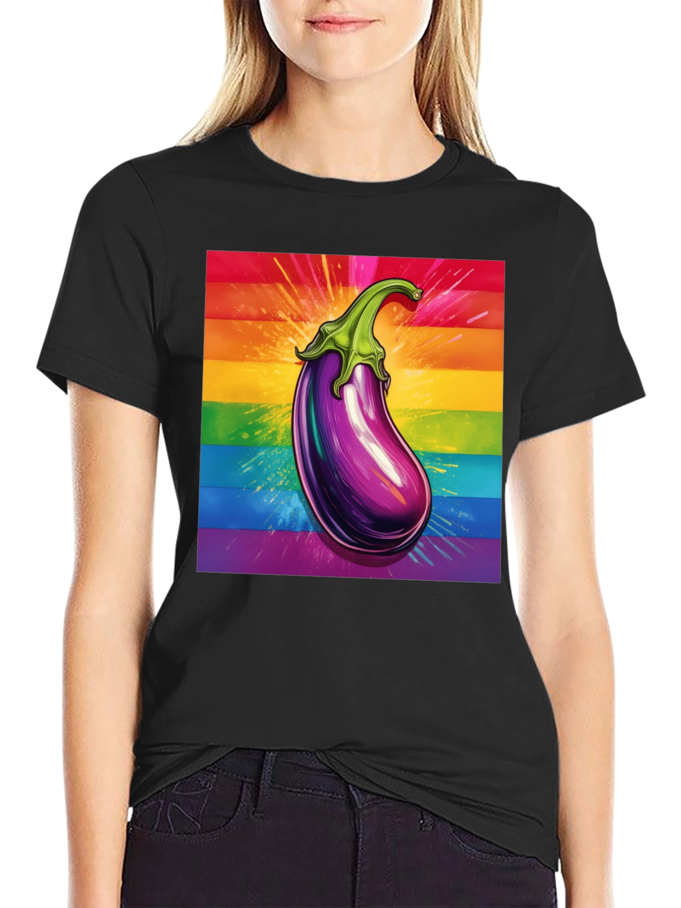 Eggplant Pride T-Shirt: Bold Rainbow Graphic Tee