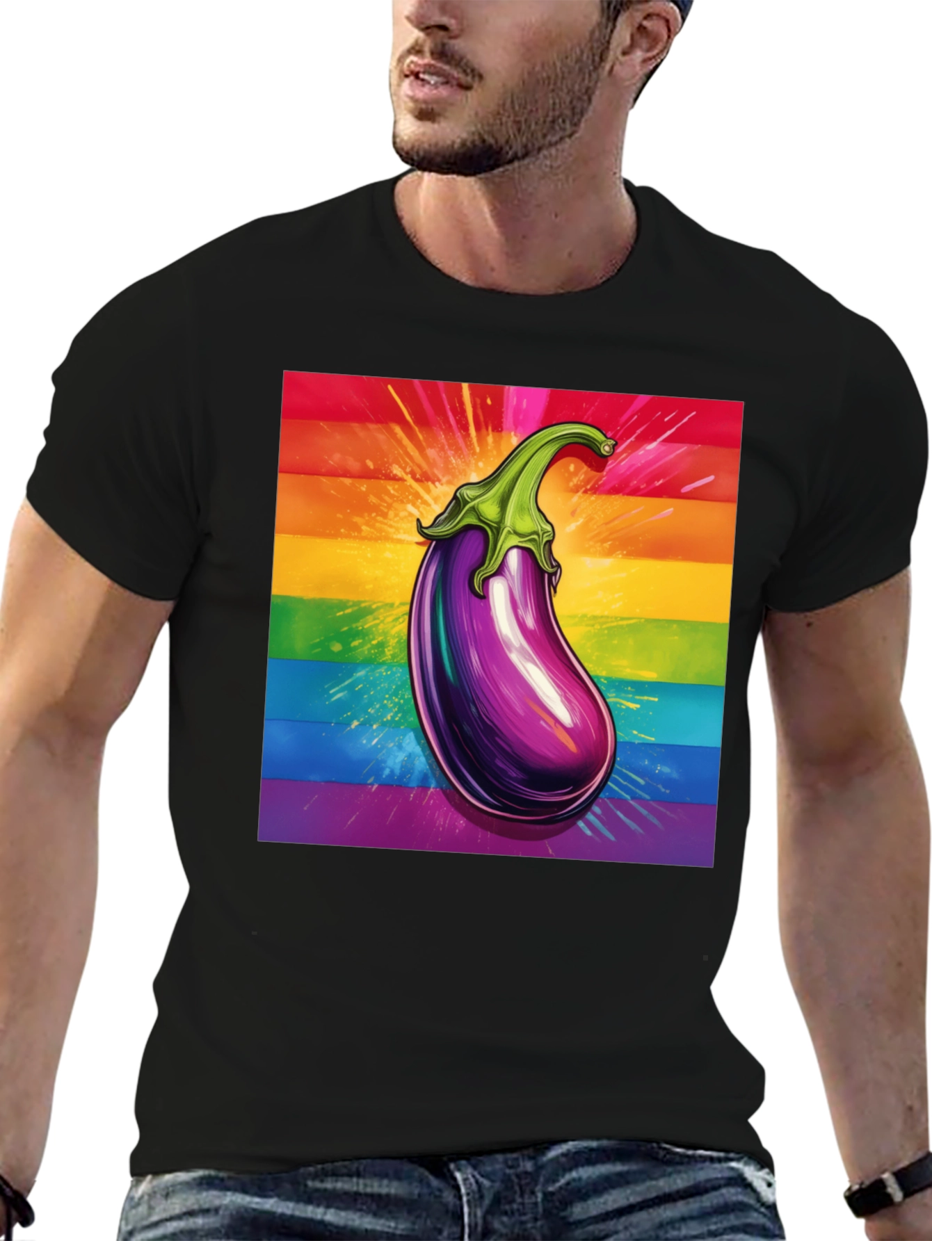 Eggplant Pride T-Shirt: Bold Rainbow Graphic Tee