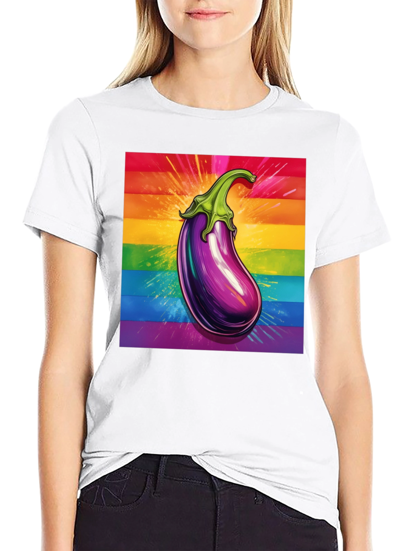 Eggplant Pride T-Shirt: Bold Rainbow Graphic Tee