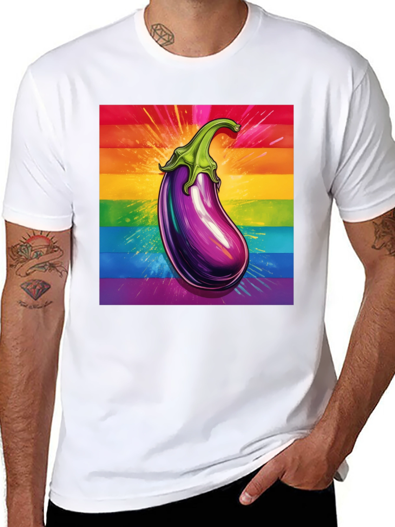 Eggplant Pride T-Shirt: Bold Rainbow Graphic Tee