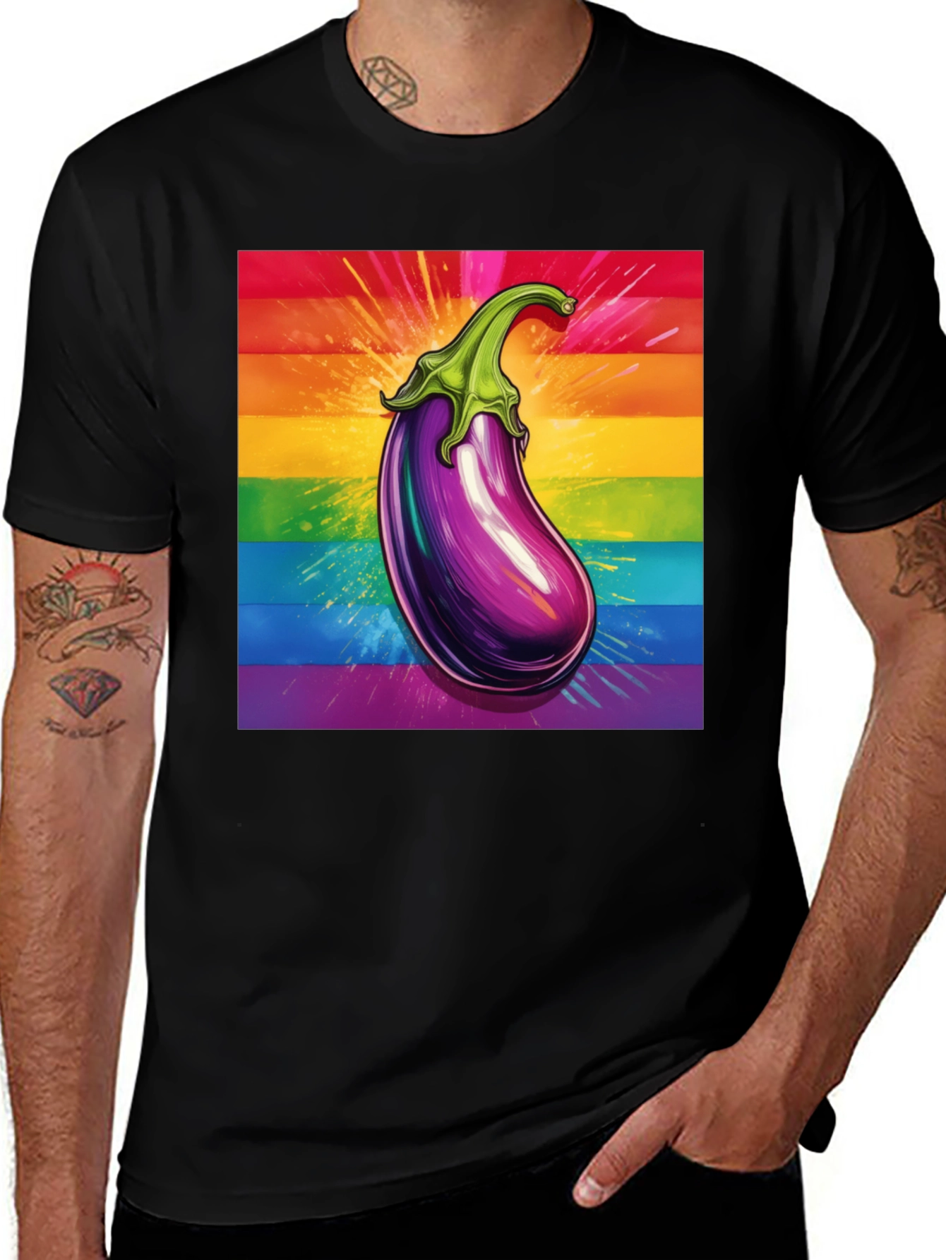 Eggplant Pride T-Shirt: Bold Rainbow Graphic Tee