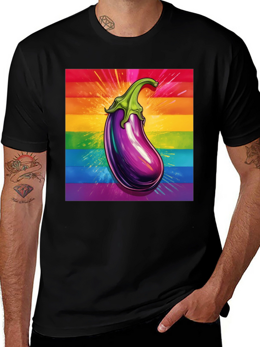 Eggplant Pride T-Shirt: Bold Rainbow Graphic Tee