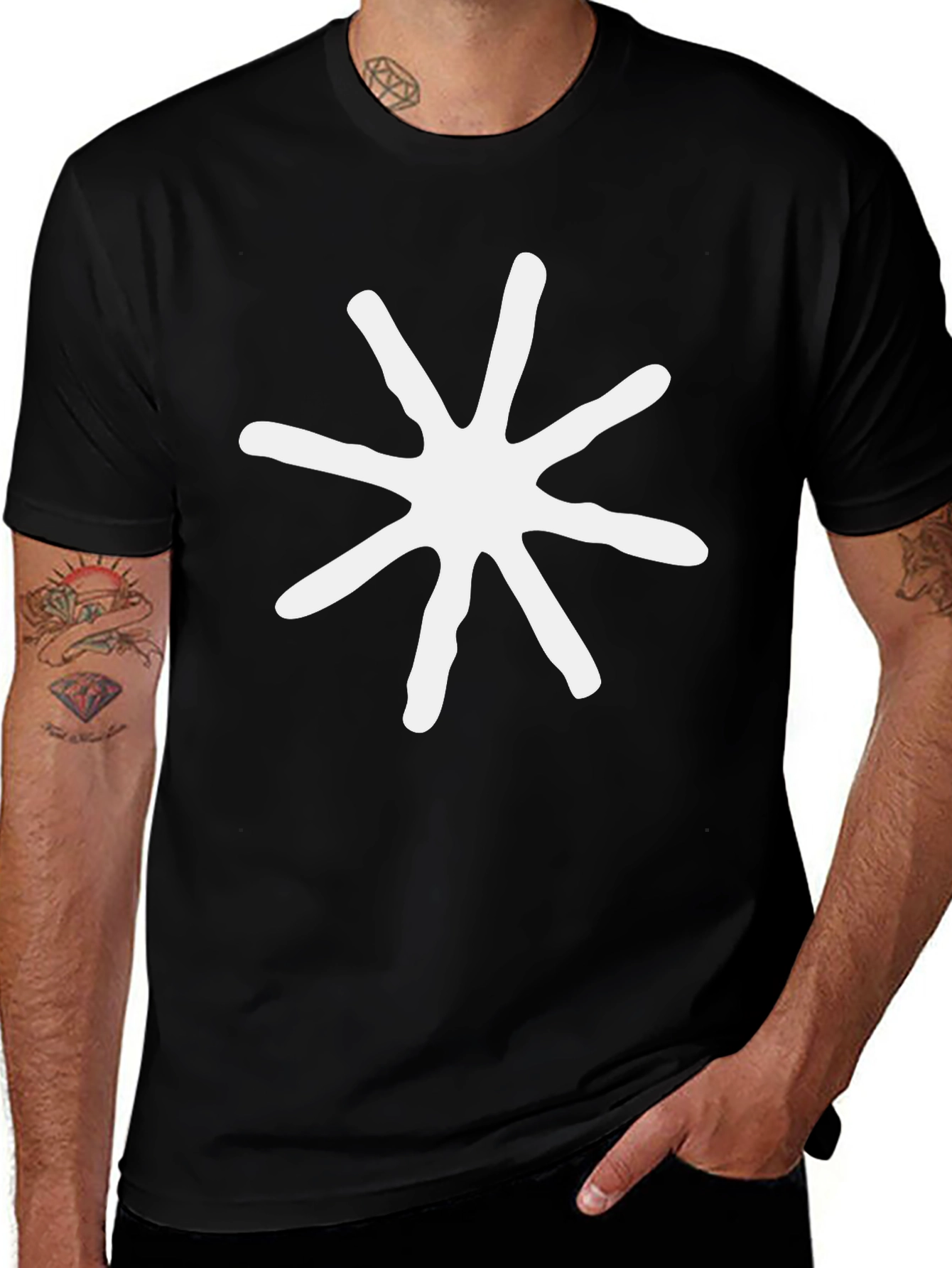 Abstract Star Graphic Tee - Modern Casual Black T-Shirt