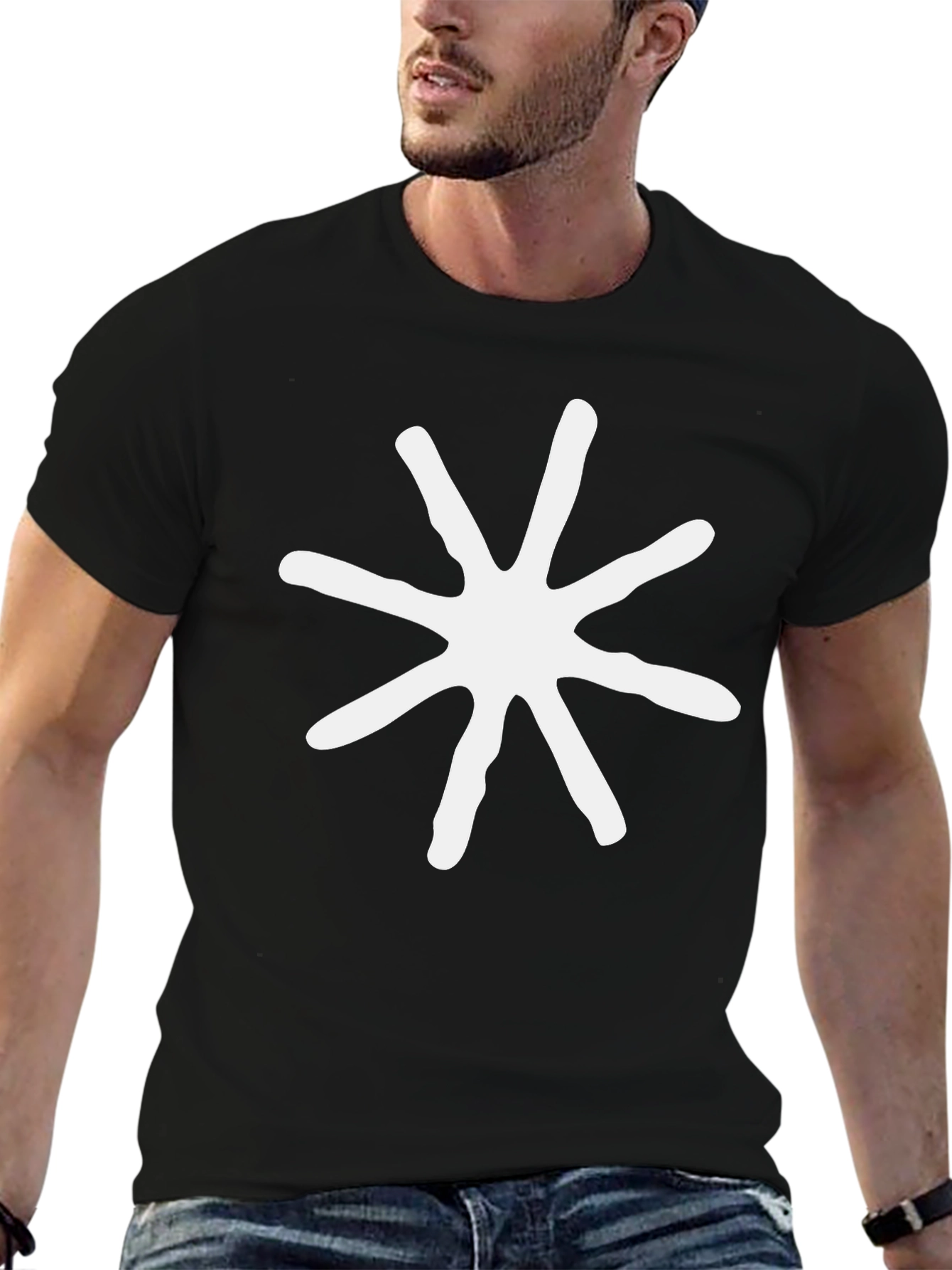 Abstract Star Graphic Tee - Modern Casual Black T-Shirt
