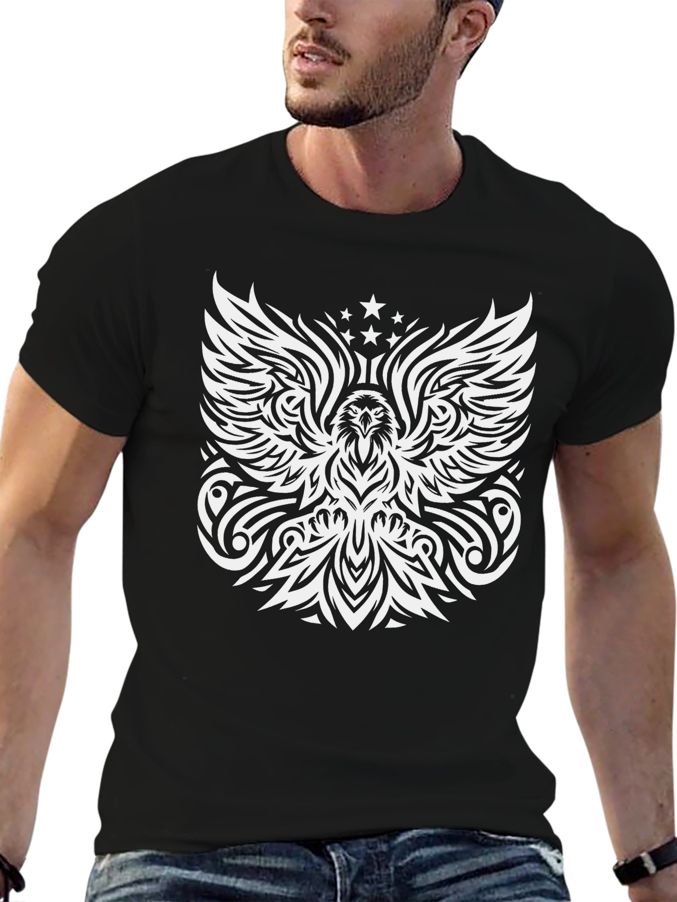 Tribal Eagle Graphic Print Mens Black T-Shirt