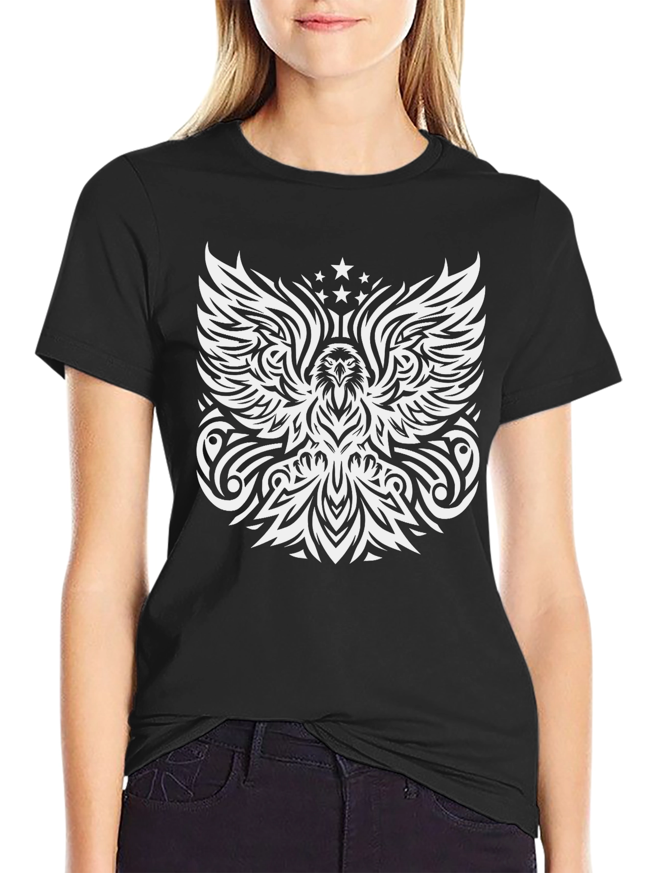 Tribal Eagle Graphic Print Mens Black T-Shirt