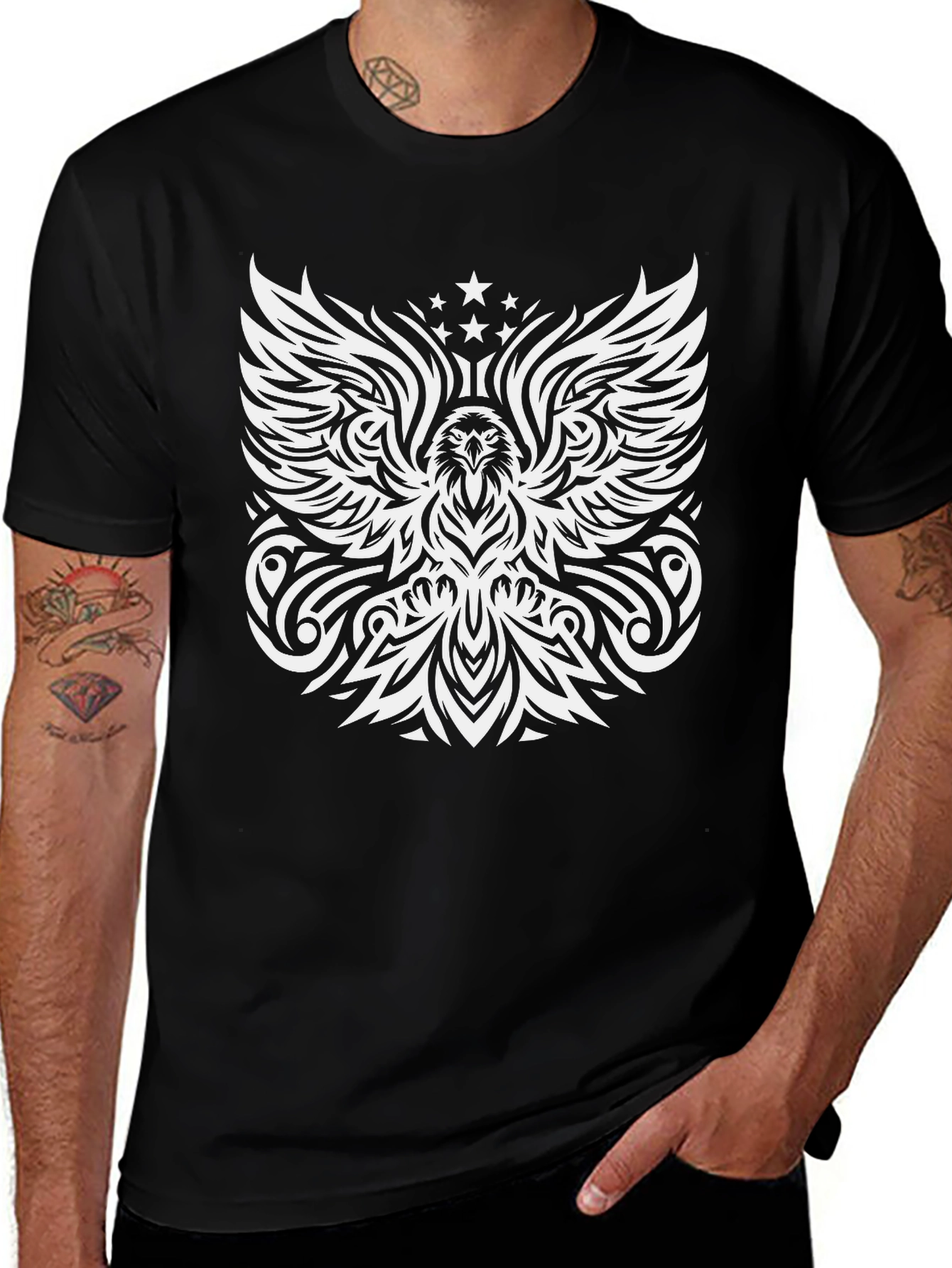 Tribal Eagle Graphic Print Mens Black T-Shirt