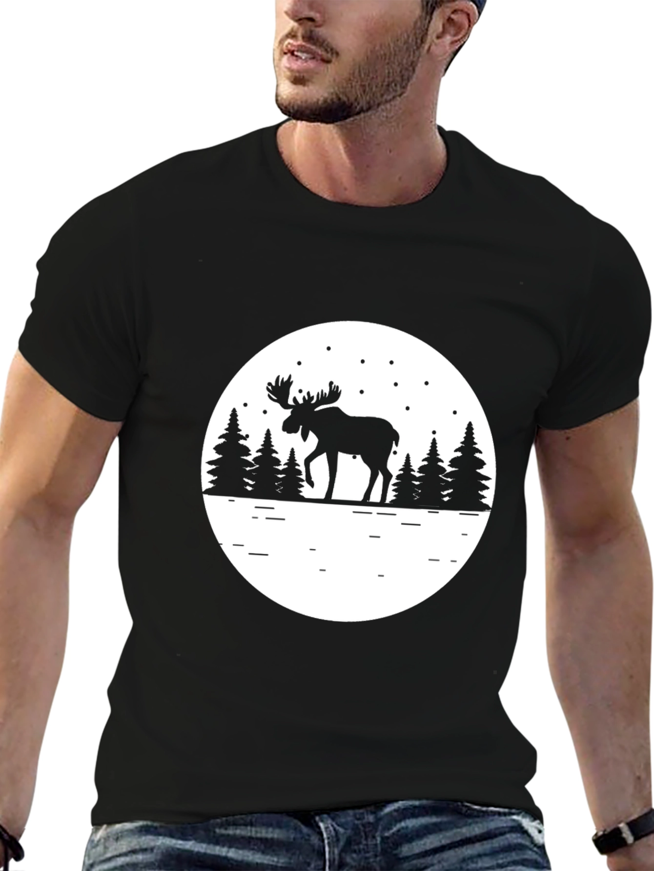 Moose Silhouette Graphic Tee - Black Cotton Comfort
