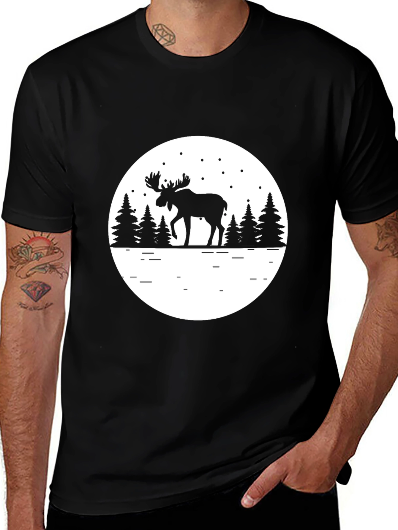 Moose Silhouette Graphic Tee - Black Cotton Comfort