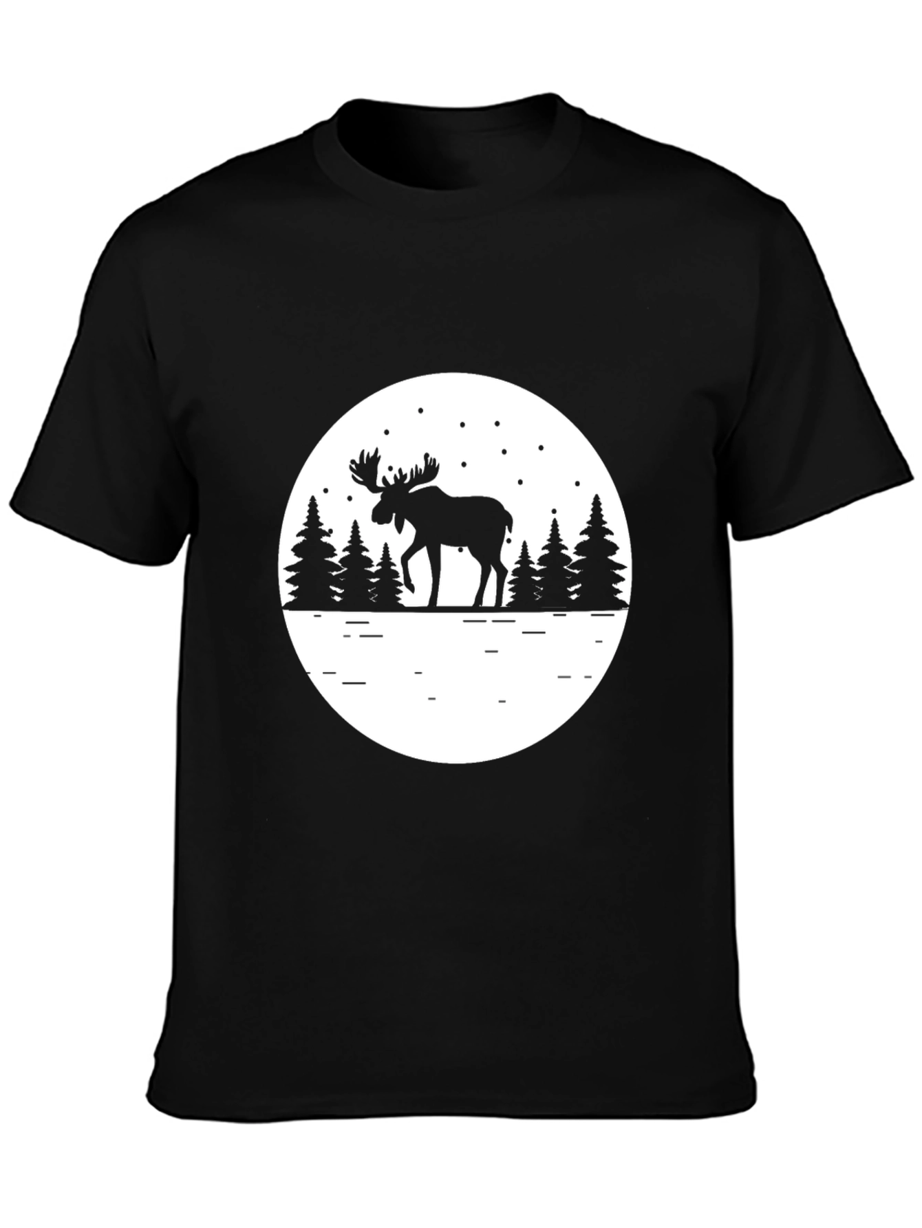 Moose Silhouette Graphic Tee - Black Cotton Comfort