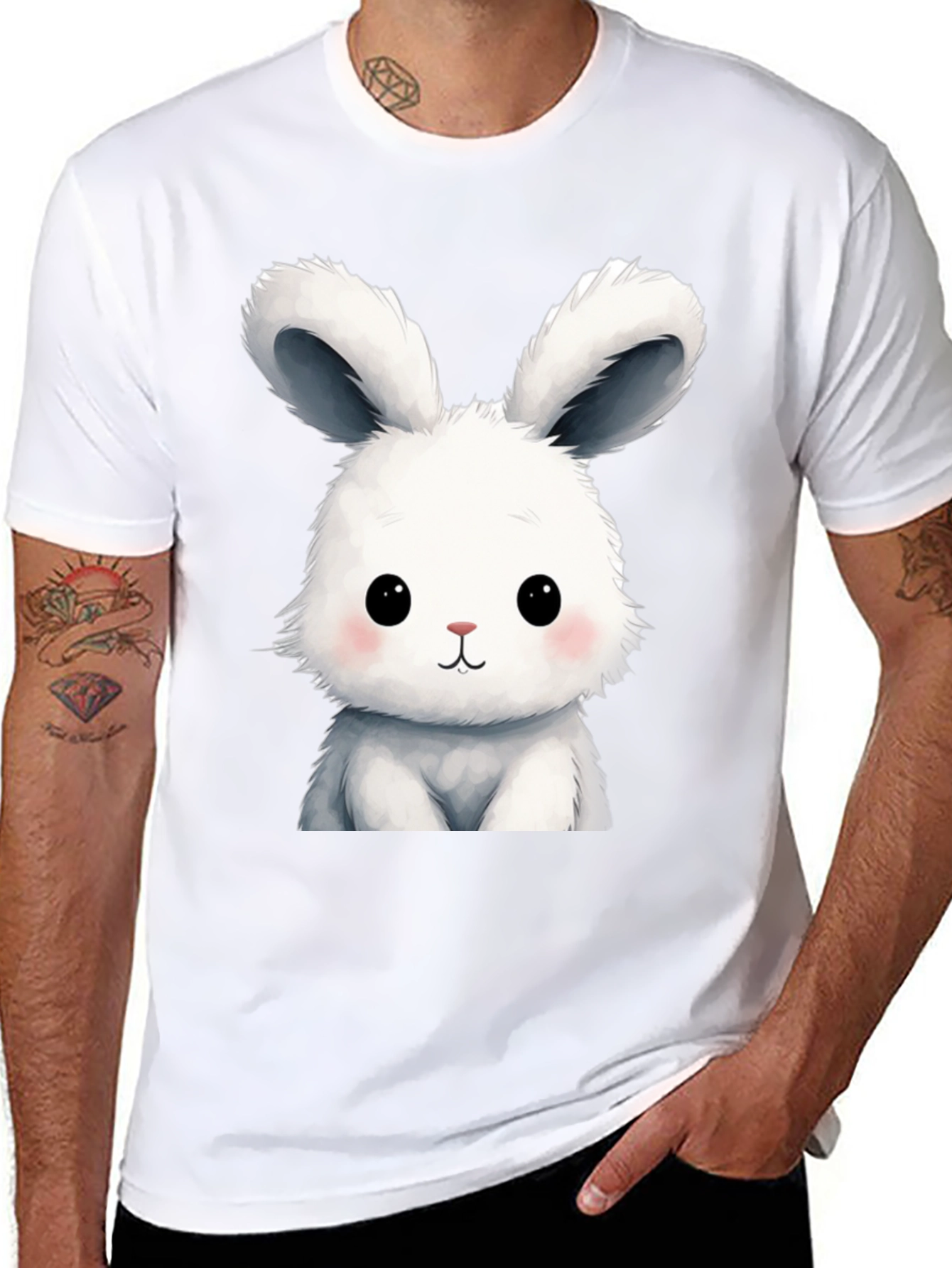 Cute Cartoon Bunny Black T-Shirt